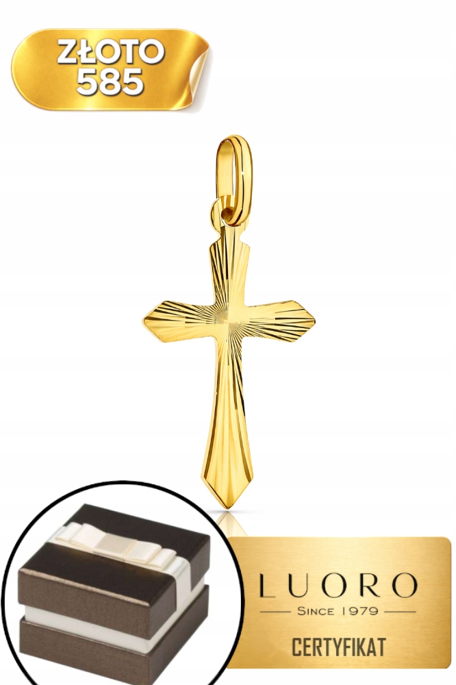 Křížek Zlatý 585 14K Jednostranně Diamantový 2,1 CM Elegantní Dárek