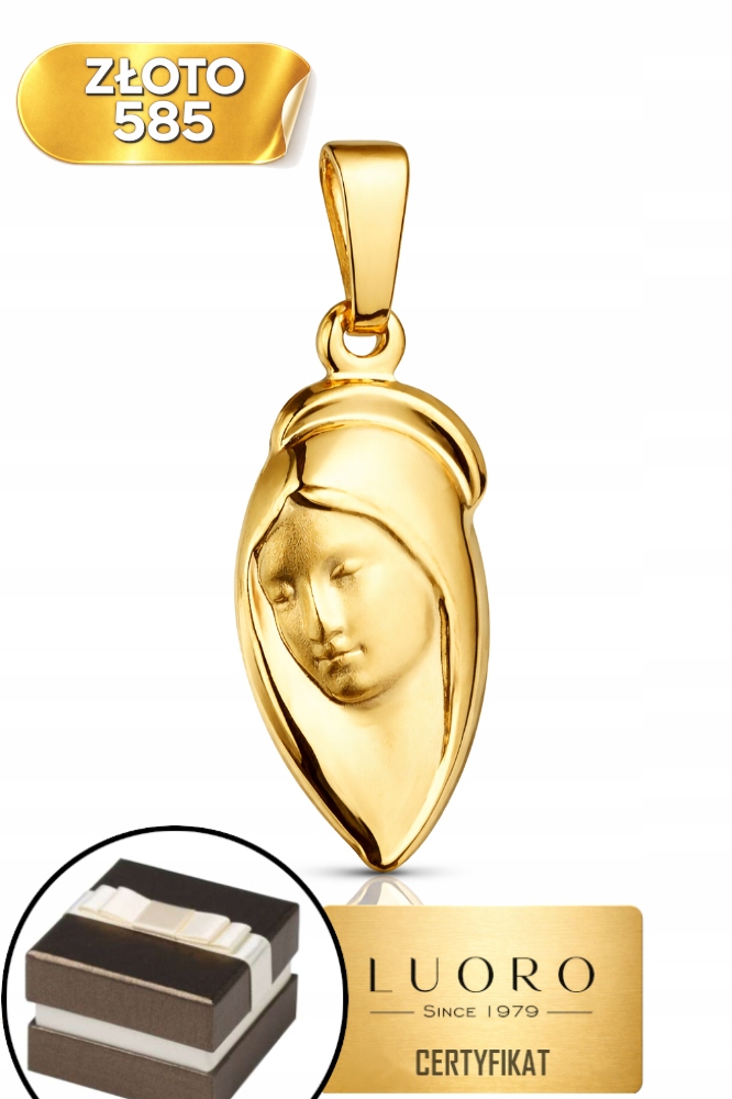 Zlatý Medailon 585 14K Tvář Panny Marie 25 MM Dárek