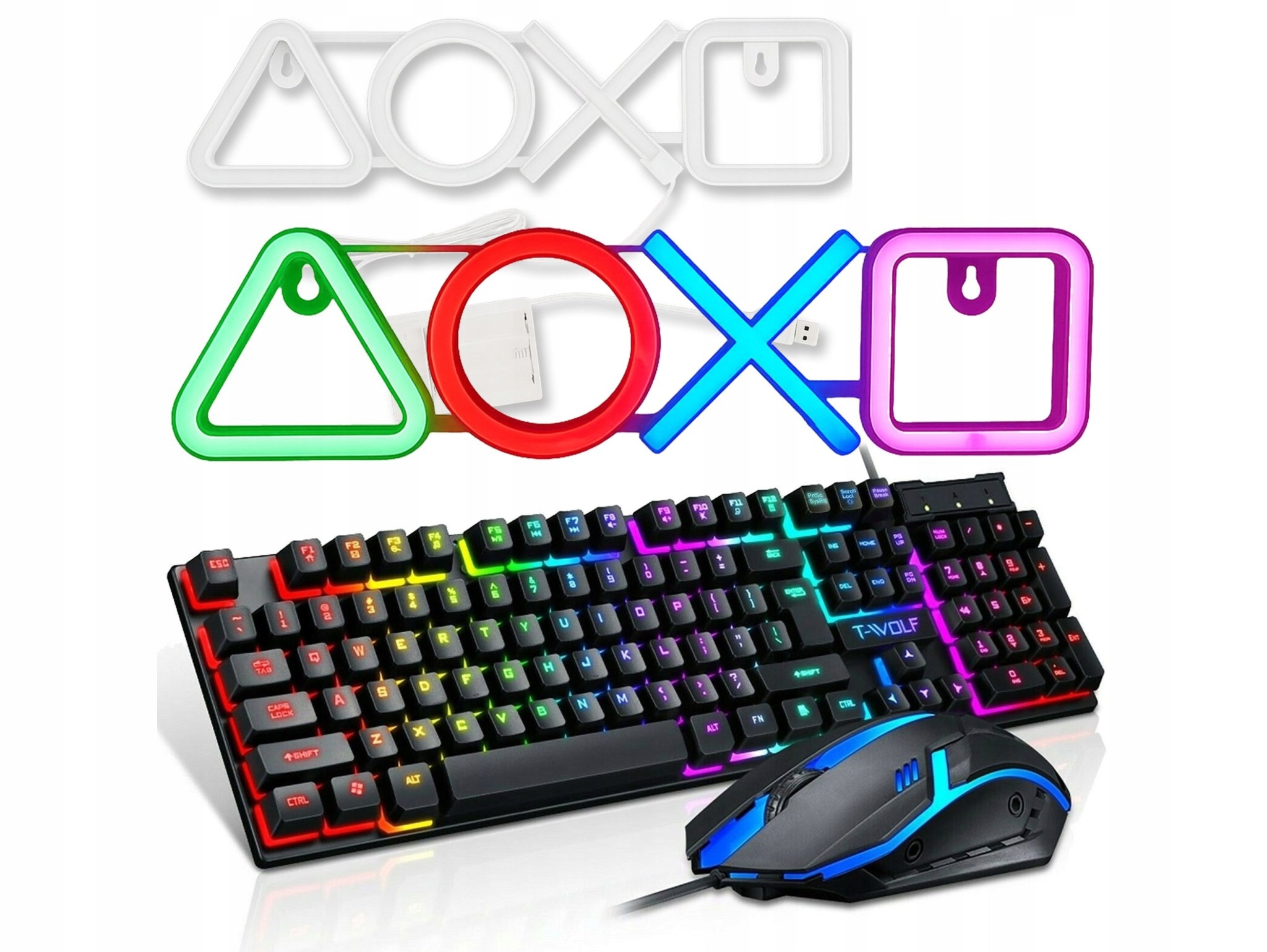 Herní klávesnice podsvícená myší neonová led nástěnná