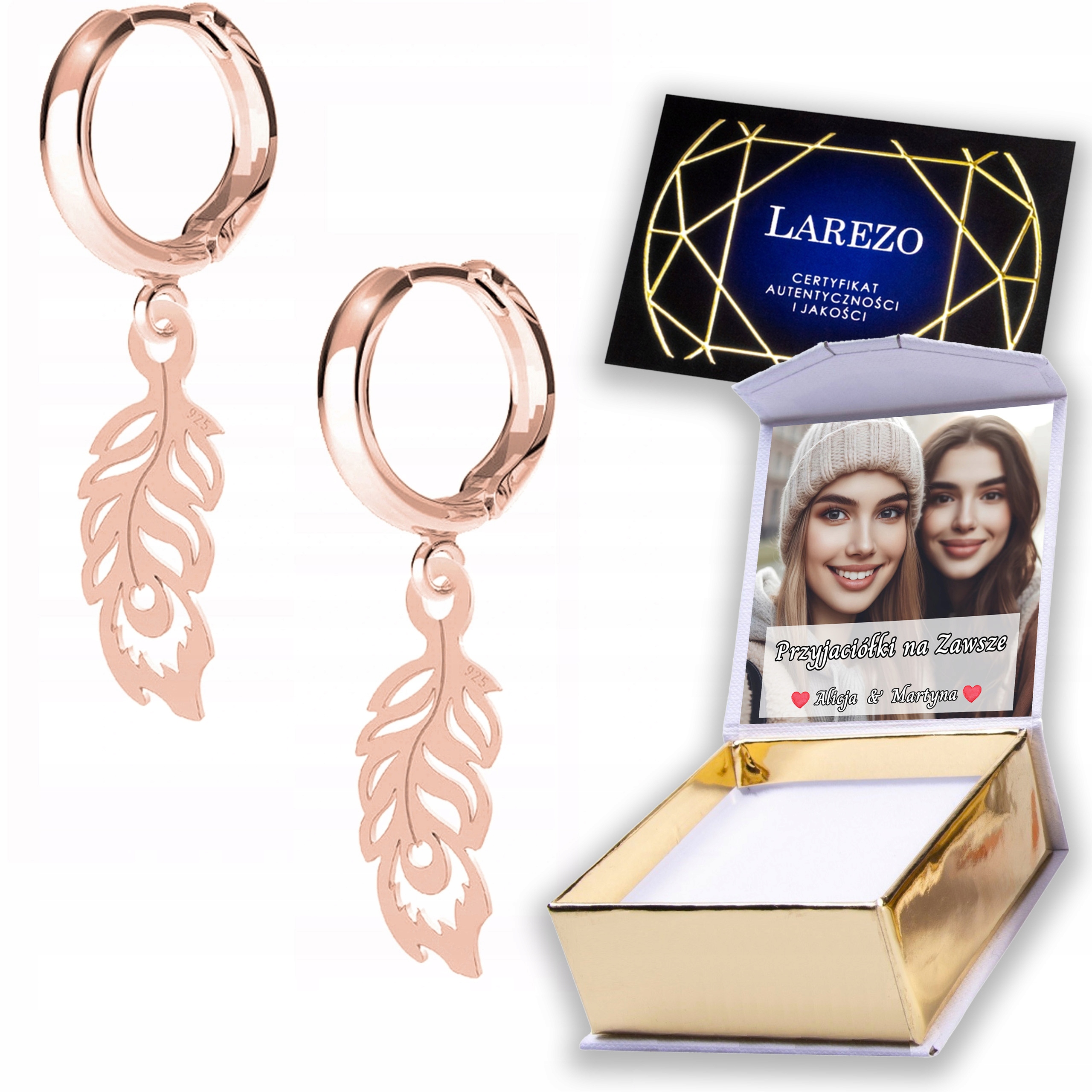 Náušnice Pozlacené 925 Ozdobné peří Pírka Páv Plechy s peřím Potisk