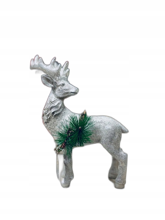 

Figurka renifer srebrna do stroiku ozdoba z rogami