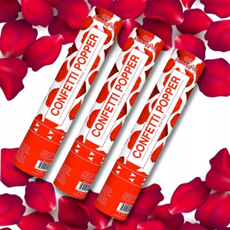 KONFETTI TUBY STRZELAJĄCE PŁATKI RÓŻ CZERWONE WESELE ŚLUB RANDKA - 3 SZTUKI