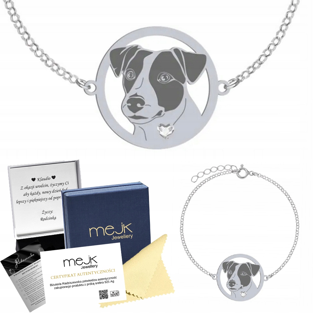 Náramek Stříbro 925 Jack Russell Terrier Krátkosrstý Řetízek Gravírování