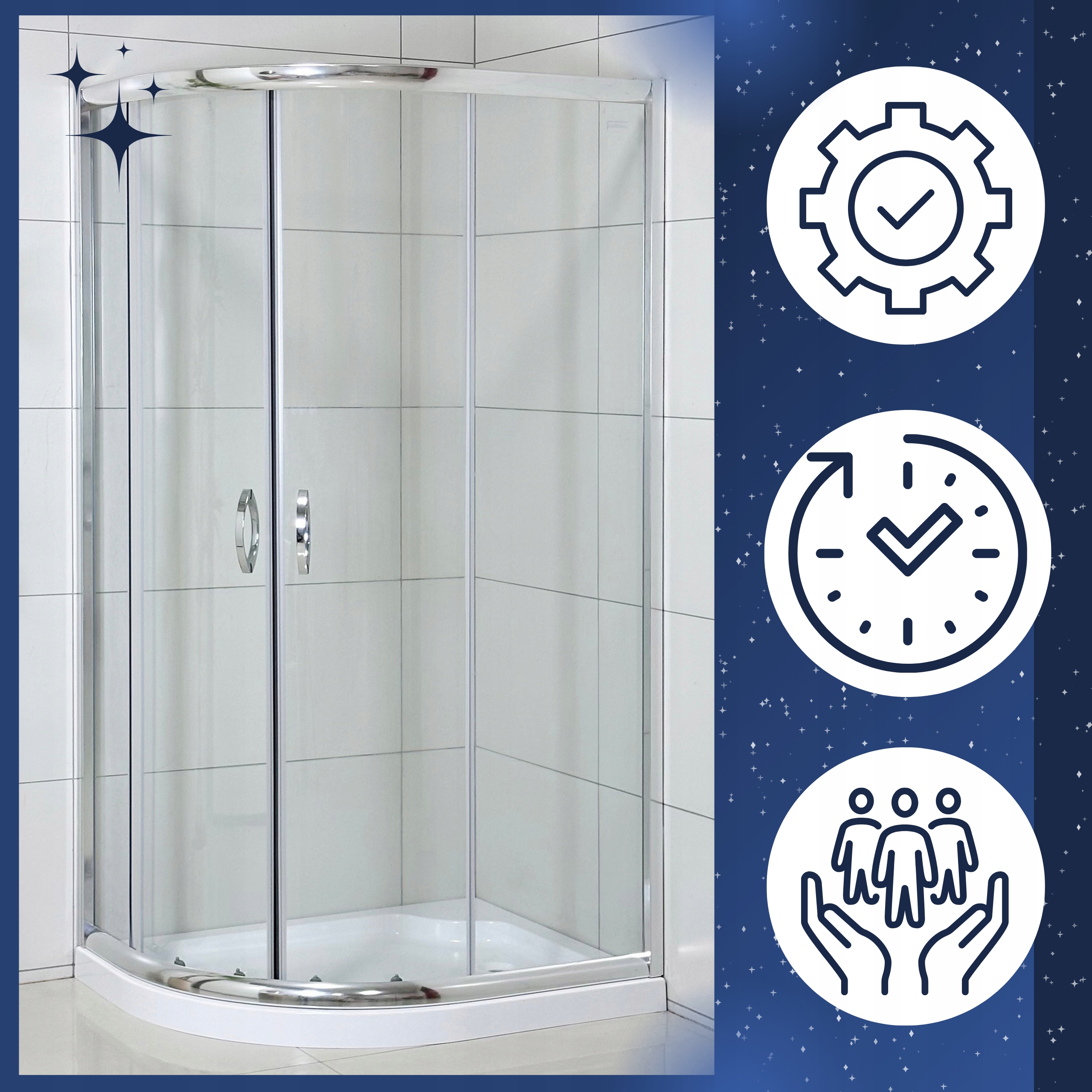❇️ Kabina Prysznicowa Asymetryczna 100x80 cm Prawa – Brodzik 7 cm + syfon