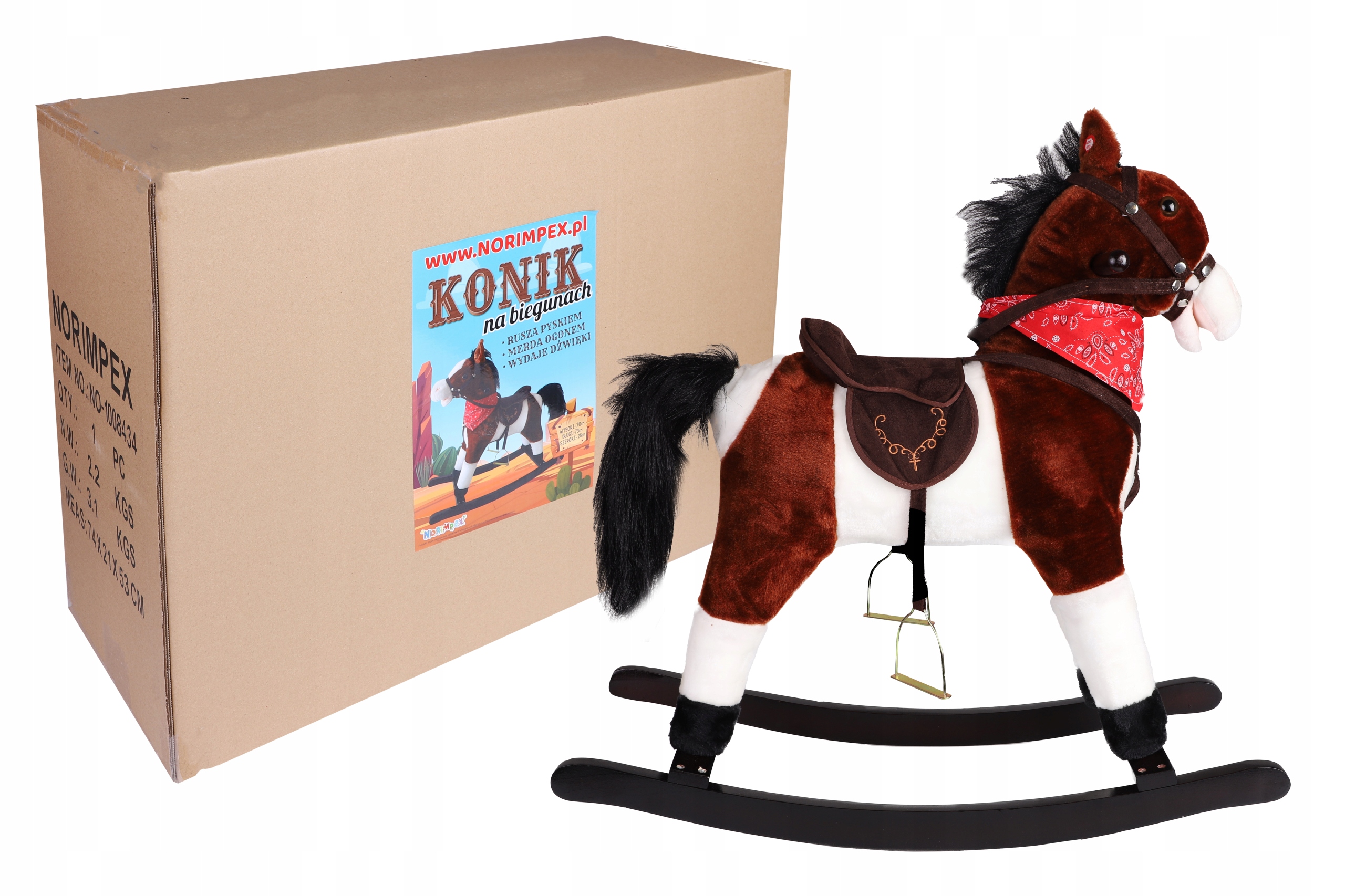 KONIK KOŃ NA BIEGUNACH CIEMNO BRĄZOWY Z MUZYKĄ RŻENIE RUCH OGONEM Kod producenta NO-1008435