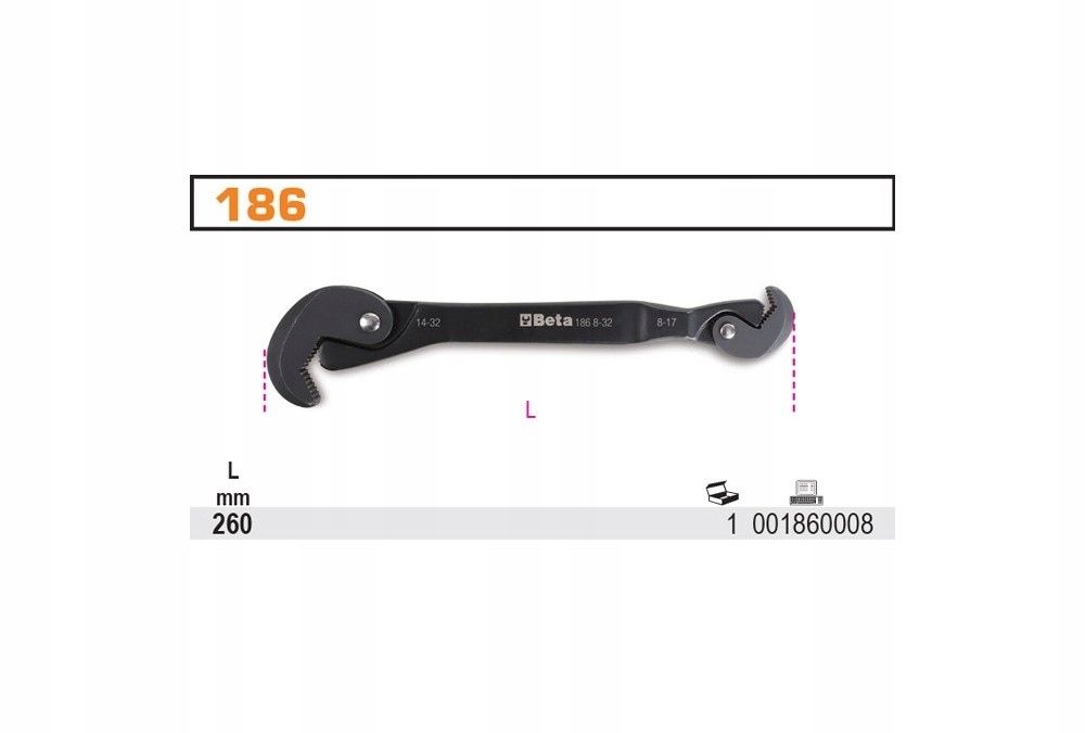 KLUCZ SAMONASTAWNY SAMOZACISKOWY DWUSTRONNY 8-32MM Beta 186 Kod producenta 186