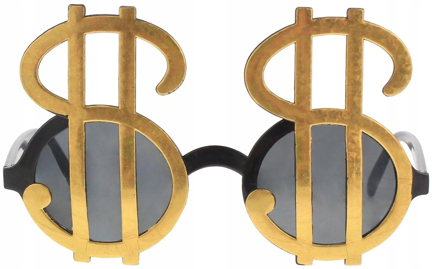 OKULARY DOLLAR DOLARKI ZŁOTE $ IMPREZA NA URODZINY