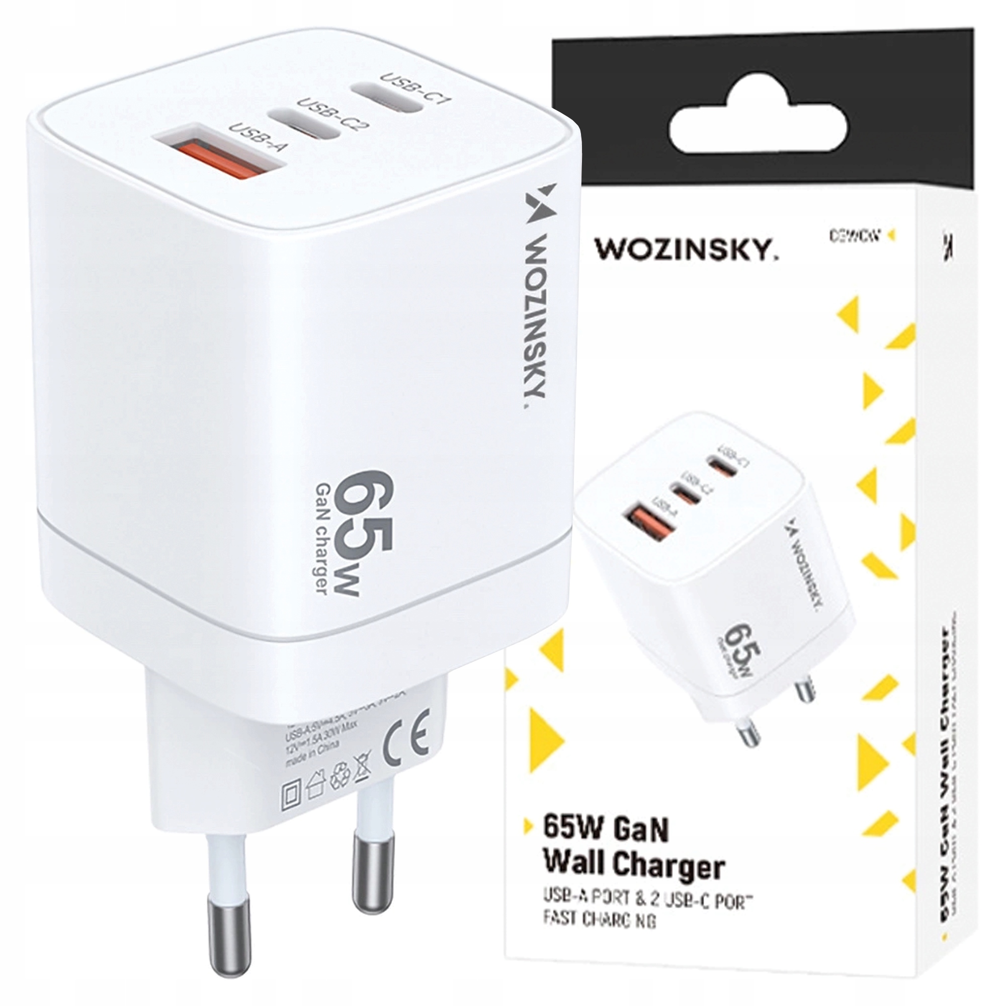 Síťová nabíječka GaN Wozinsky Cgwcw 65W Usb-a 2 x Usb-c bílá