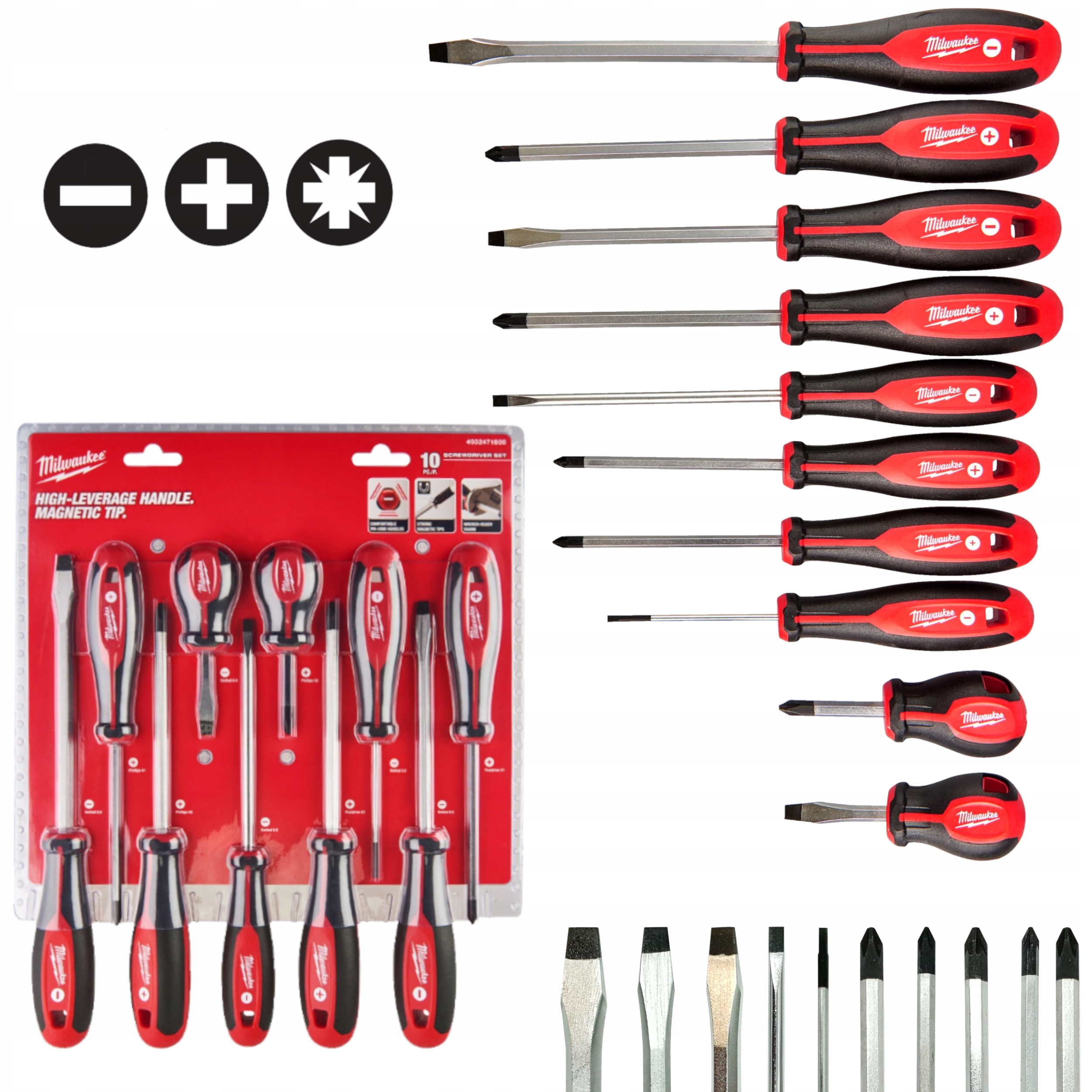 Zestaw Wkrętaków Śrubokrętów Z Magnesem Ph Pz Sl Komplet 10SZT Milwaukee