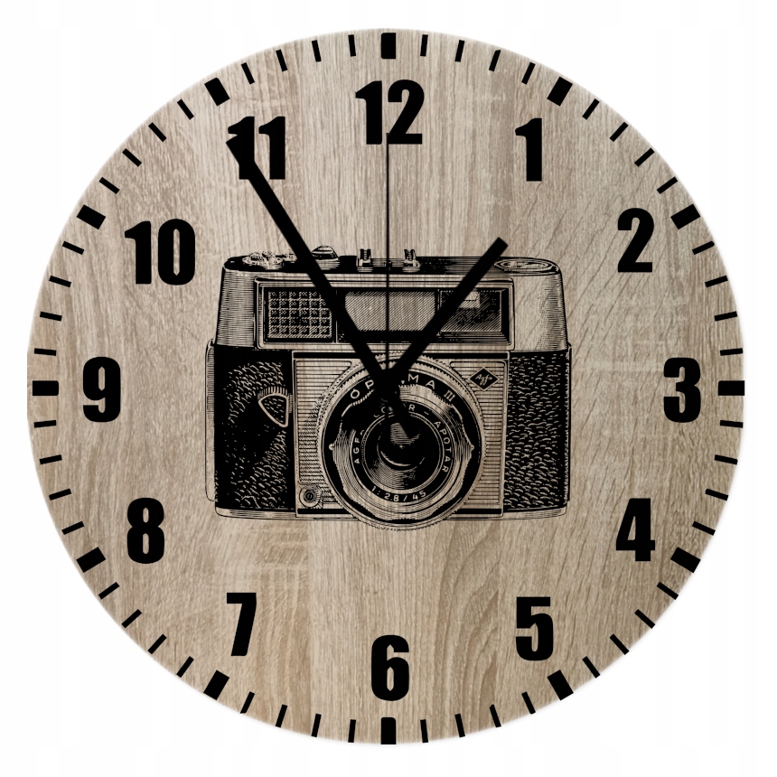 Nástěnné hodiny Ozdobný potisk Dub Sonoma Fotoaparát Vintage Camera 45 cm