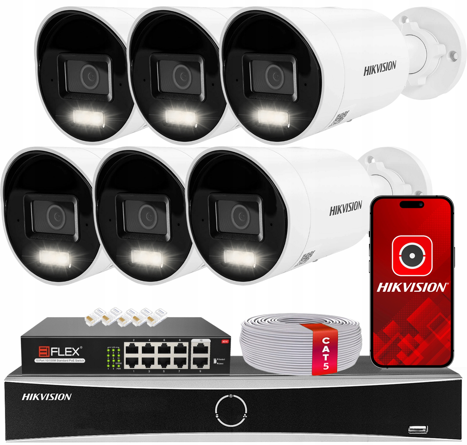 Sada na monitorovanie 6MPx 6 kamier DS-2CD2063G2-LI2U AcuSense Hikvision