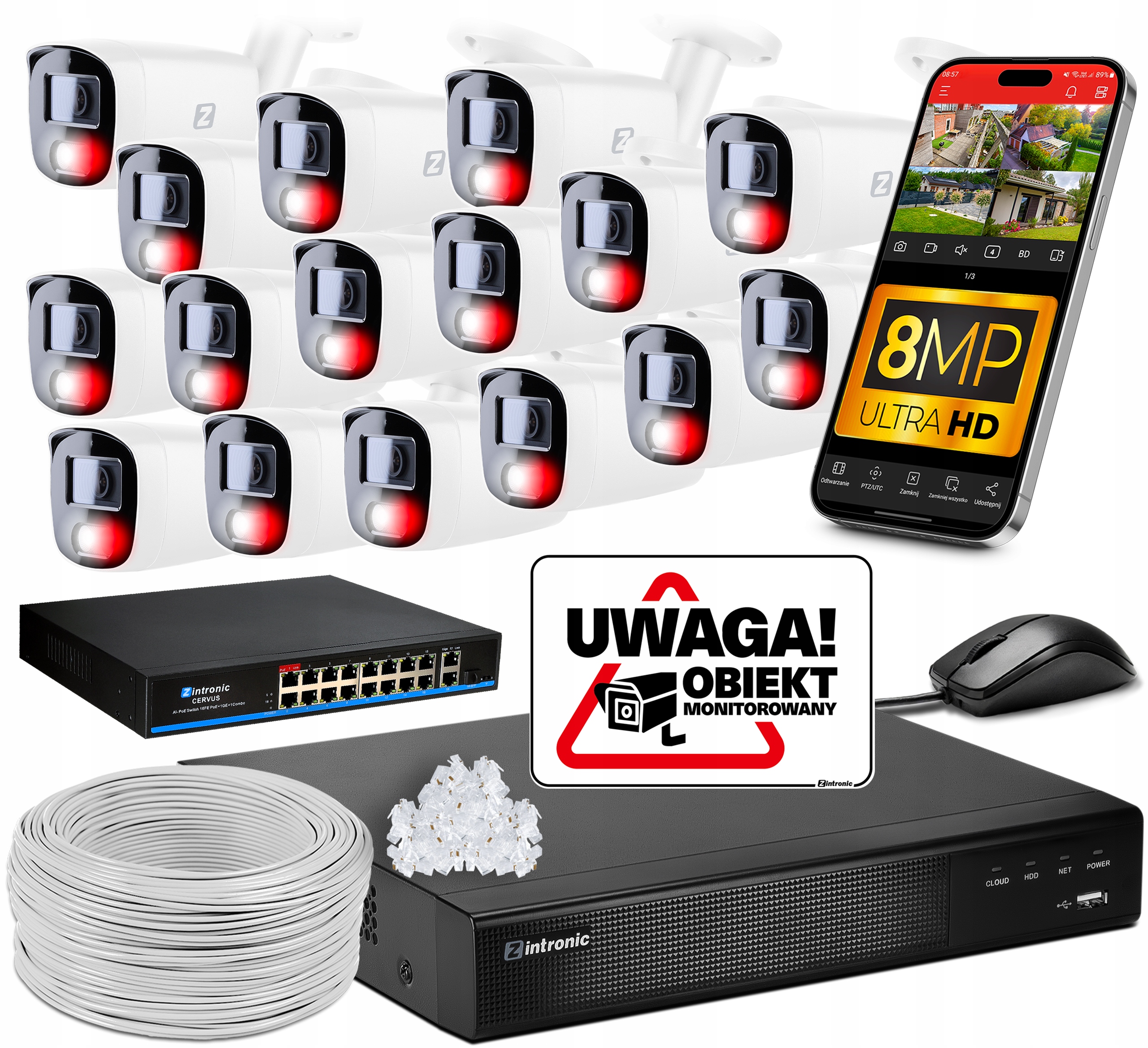 Sada Pro Monitorování 5MPX Ip Poe 16 Kamer Switch Detekce Zvuku Bez Disku