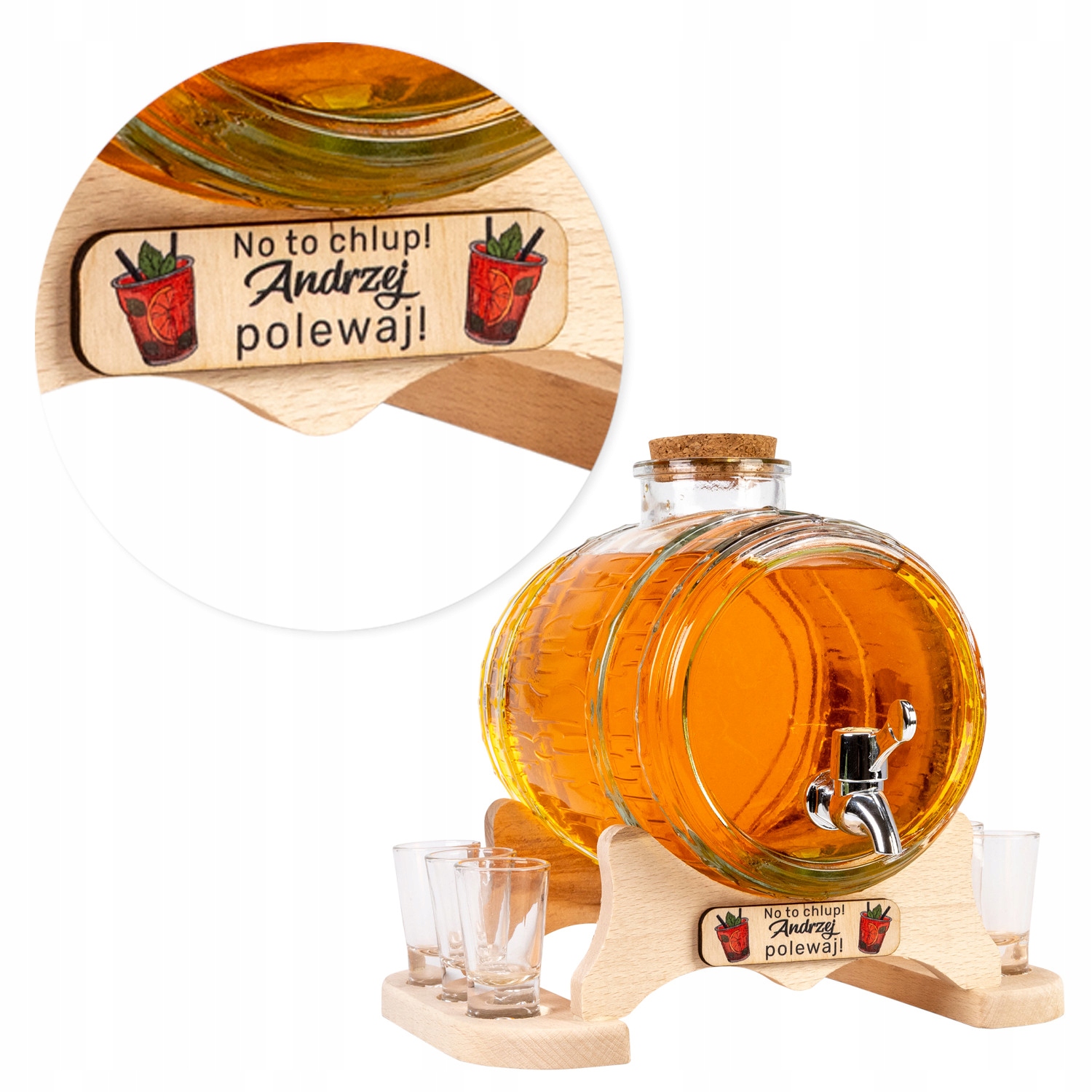 Skleněný Sud 3L Na Bimber Dárek Na Whisky Uv Tabulka Se Skleničkami