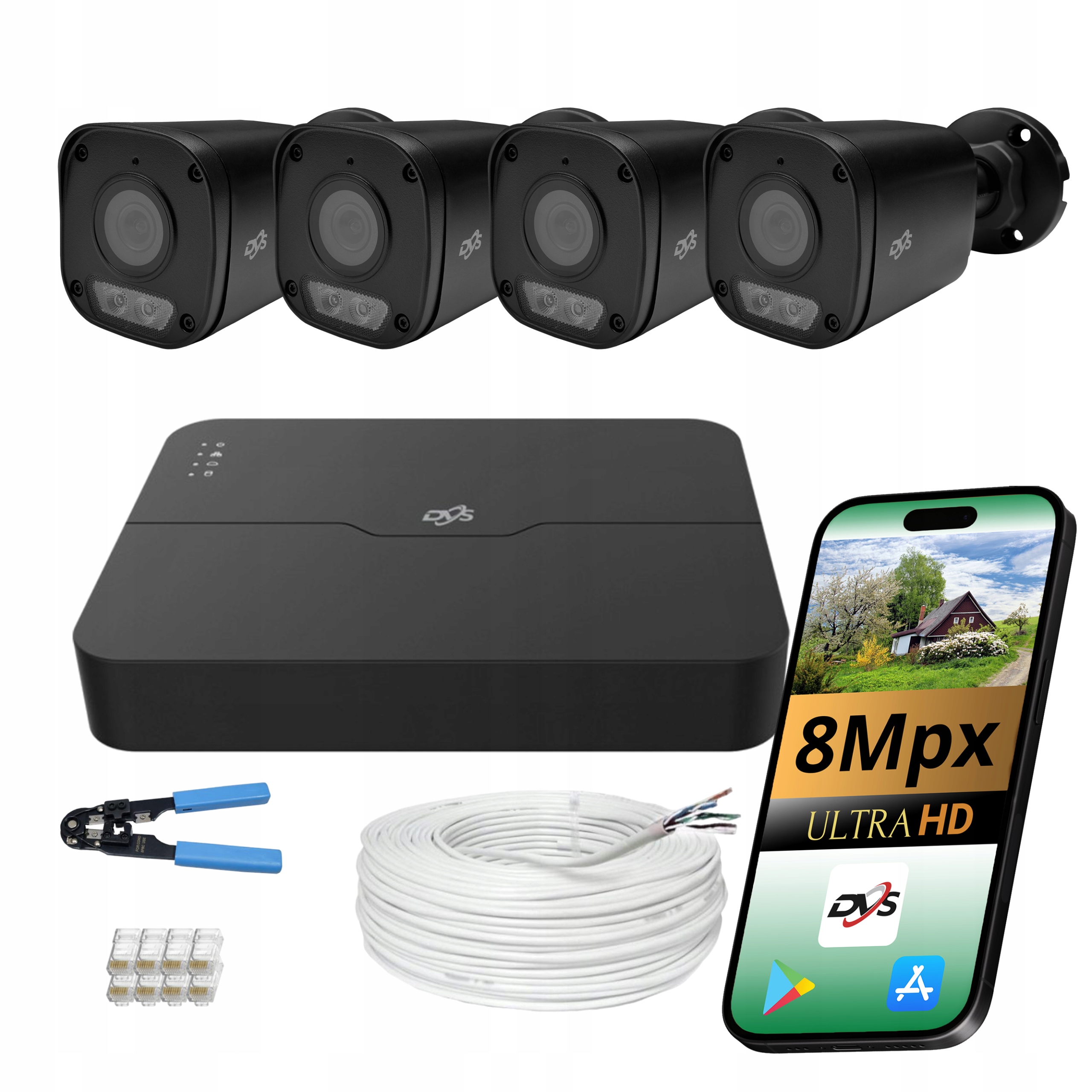 Systém 4 Kamer Pro Monitorování Ip Kamera 8MPX Poe Ir Led Sada Lightline