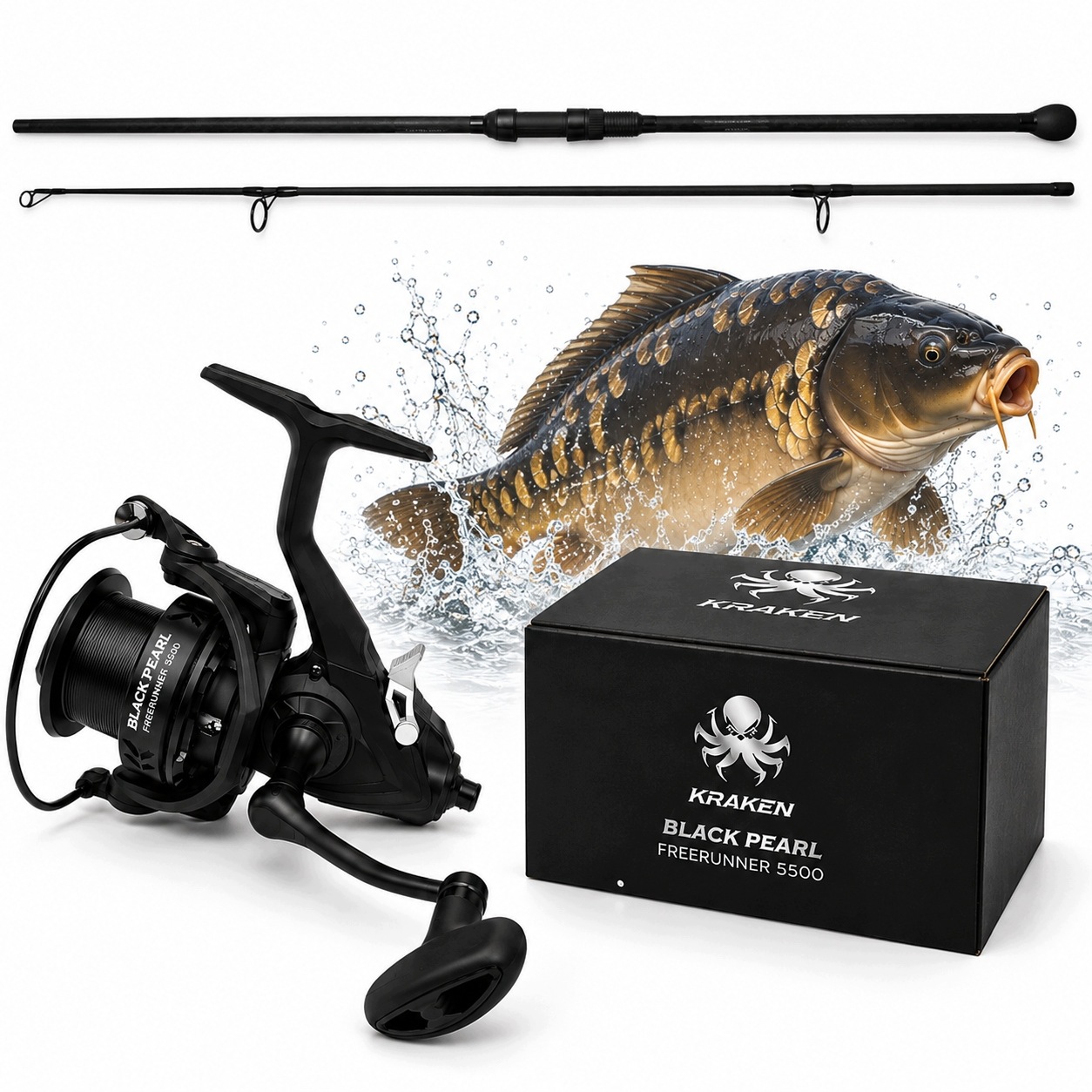 Wędka Kraken Black Pearl Carp 12FT 360CM 3LBS 2CZ+KRAKEN Freerunner 4500
