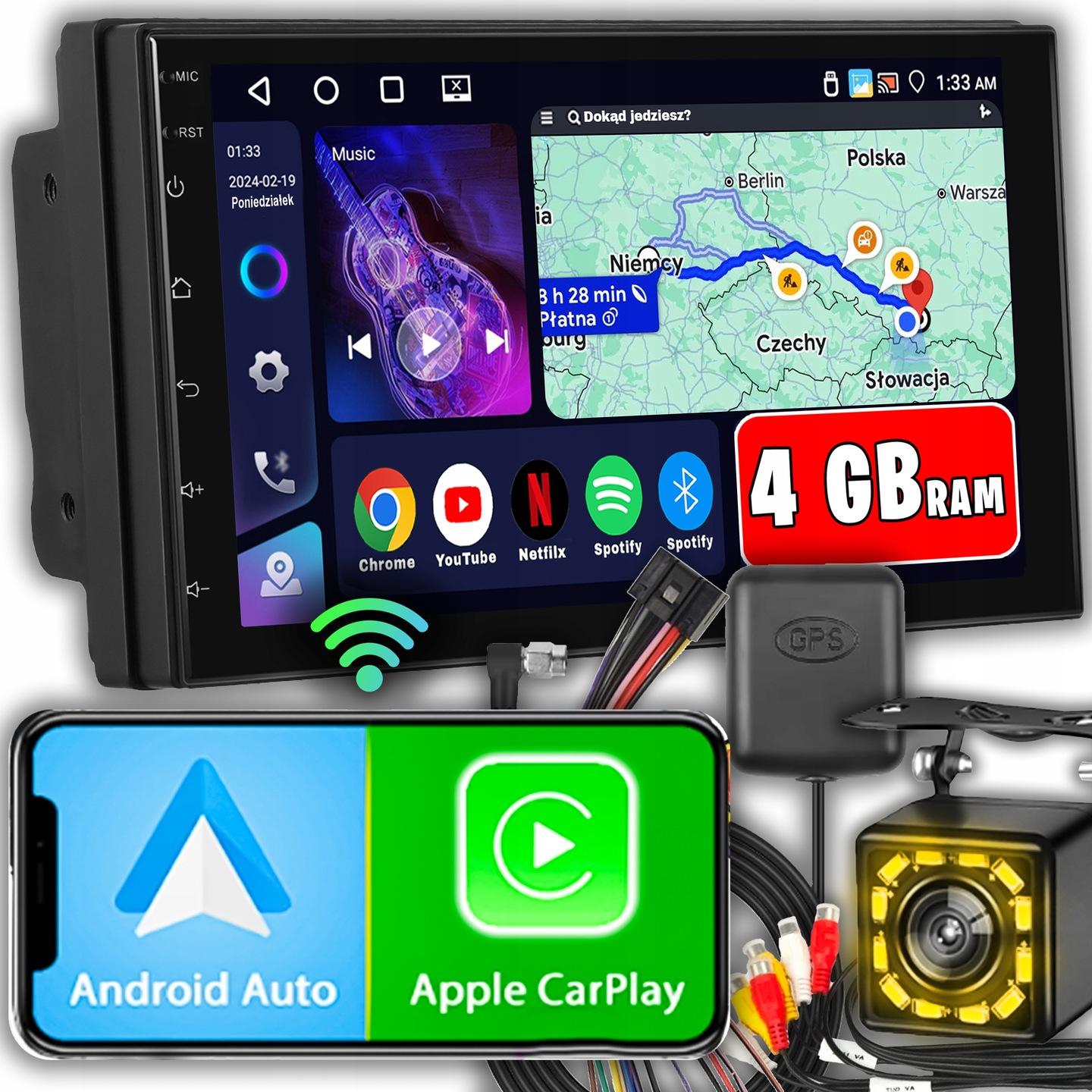 Autorádio 2 Din 7'' Carplay Android Wifi Gps Dotykové Fm 4GB/64GB