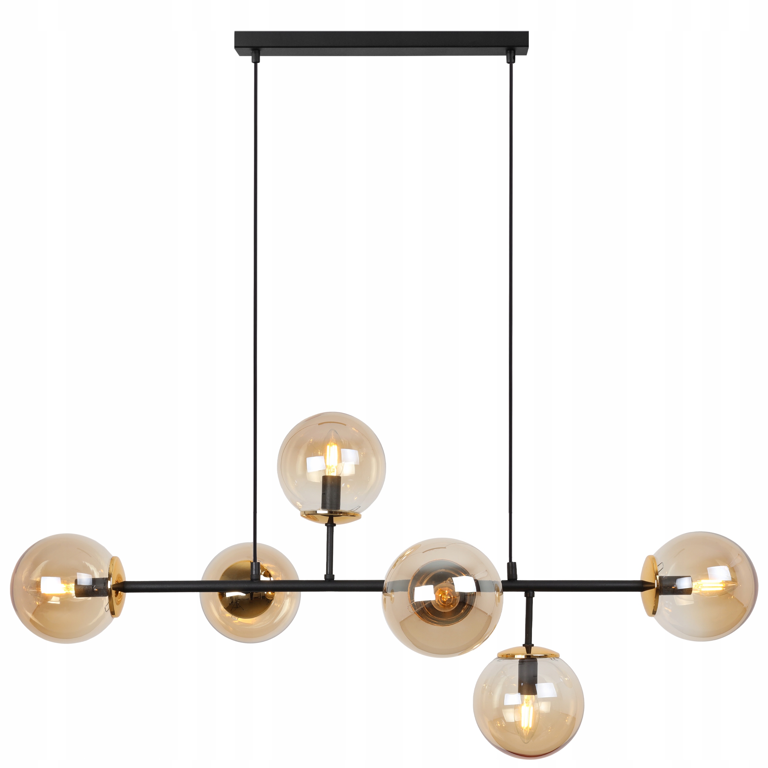 Stropní Lampa Závěsný Lustr Černo Zlatý Skleněné Koule Topaz Med 15 CM