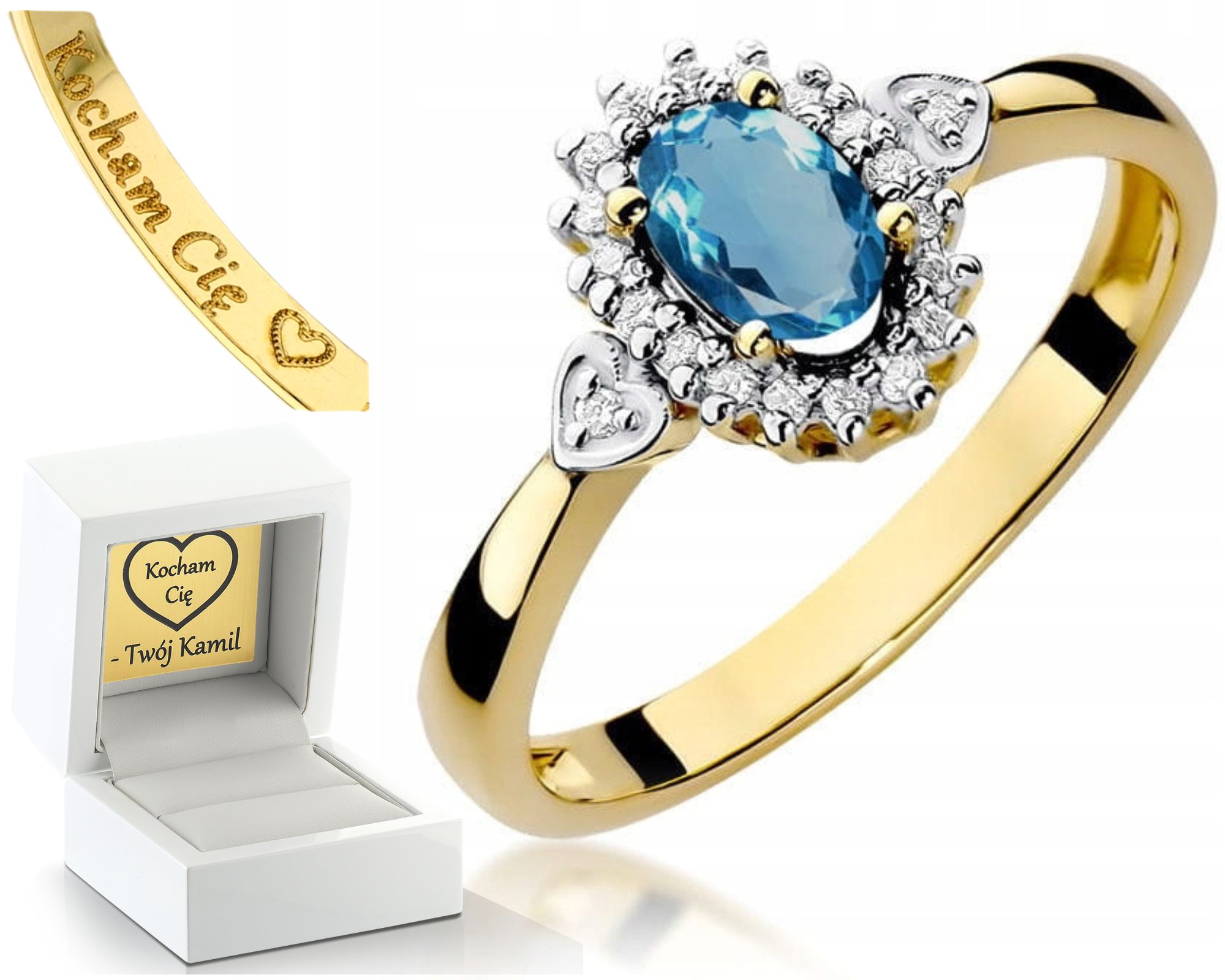 Zlatý Zásnubní Prstýnek S Topazem London Blue Gravírování 585 Dárek