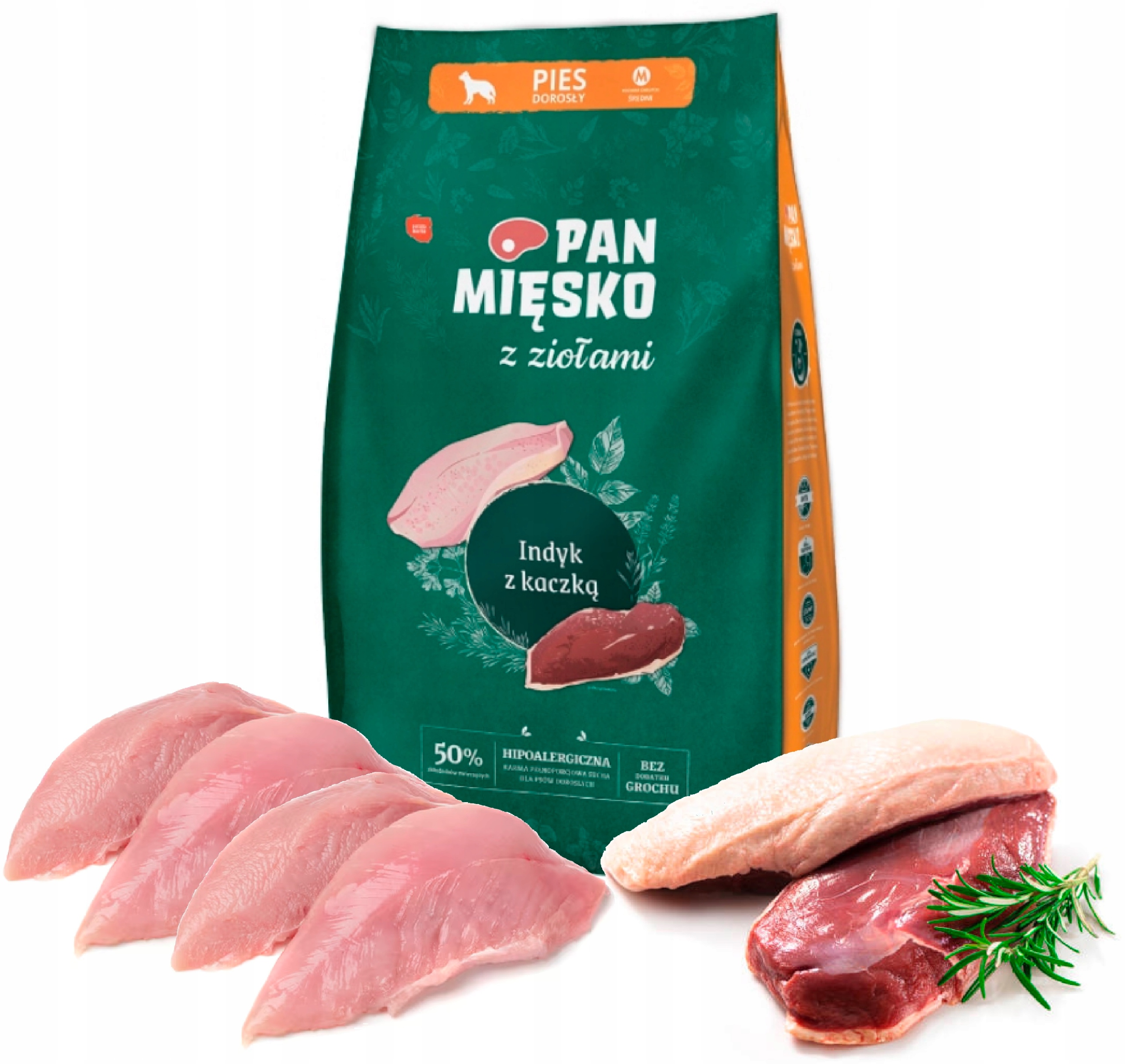 Pan Mięsko Karma sucha dla psa z Ziołami Indyk z Kaczką chrupki M 9kg