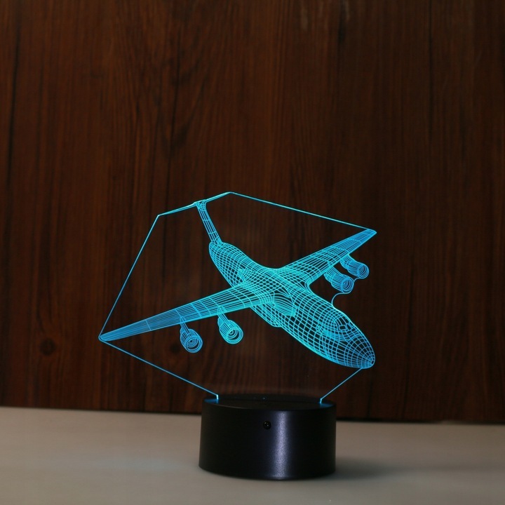 Lampka Nocna 3D Led SAMOLOT USB + PILOT Zasilanie sieciowe