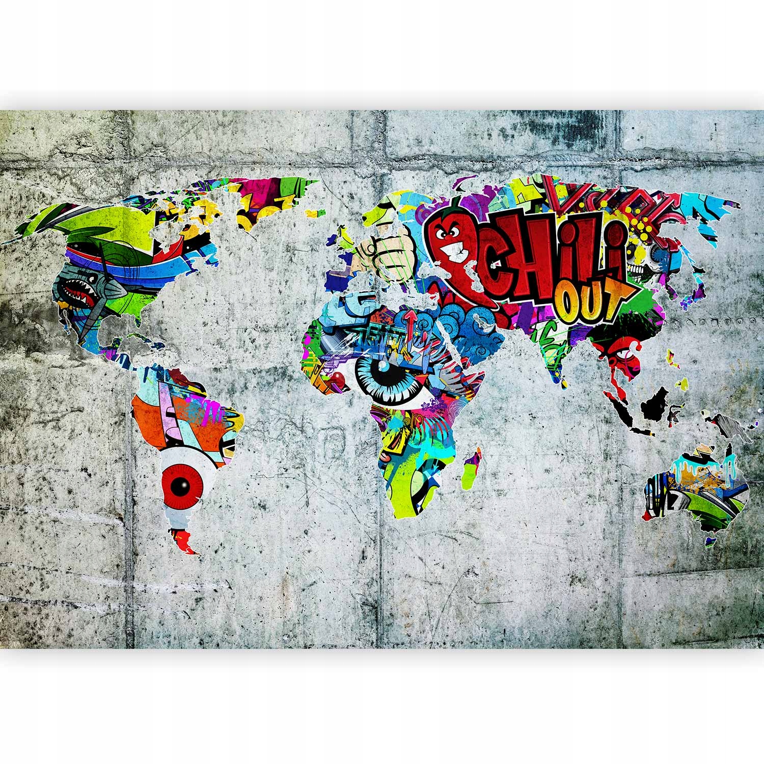 Fototapeta Premium Mapa Světa Graffiti Retro Mládež Na Zeď 400x280
