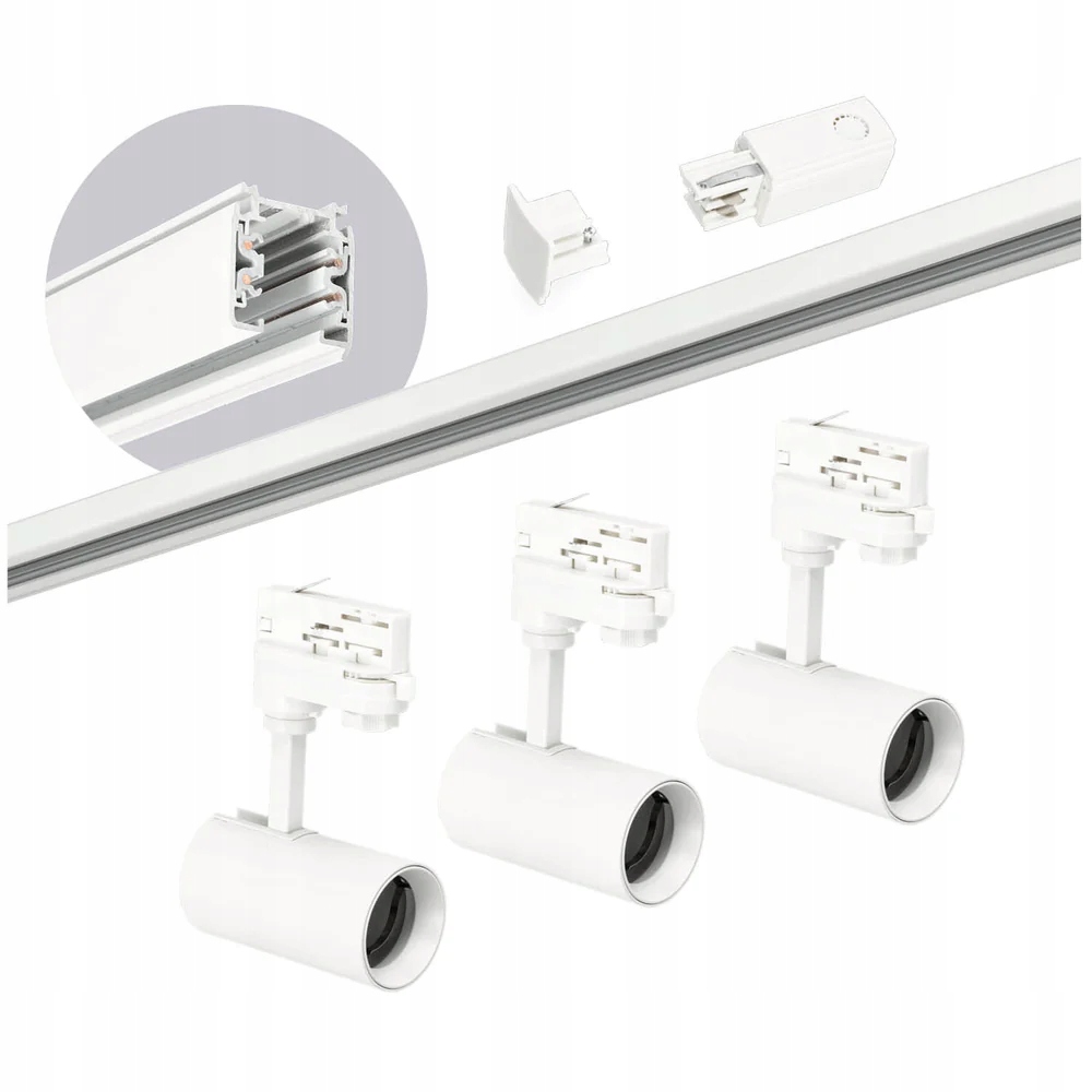 Sada kolejnicová 3-fázová kolejnice 2 m 3 x reflektor napájení záslepka Bílá