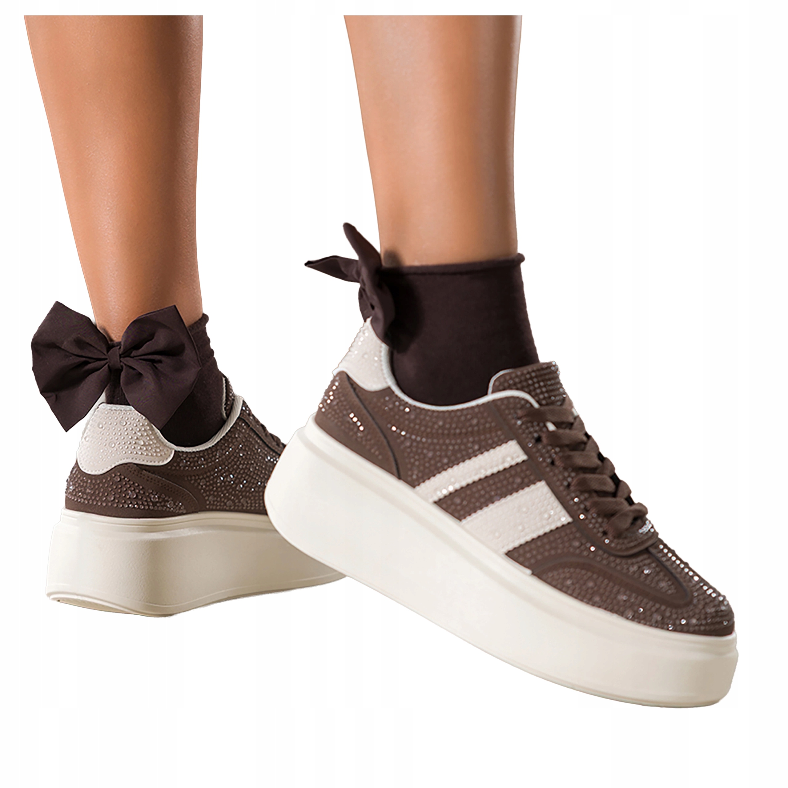 Dámské čokoládové Tenisky s krystaly, šněrovací, sportovní velikost 37