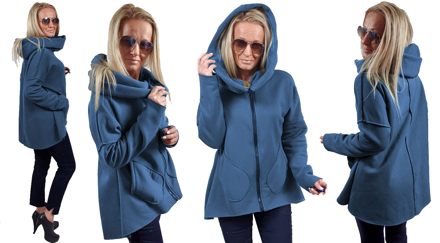 

Asymetryczna Bluza Tunika Kardigan Komin Kaptur L