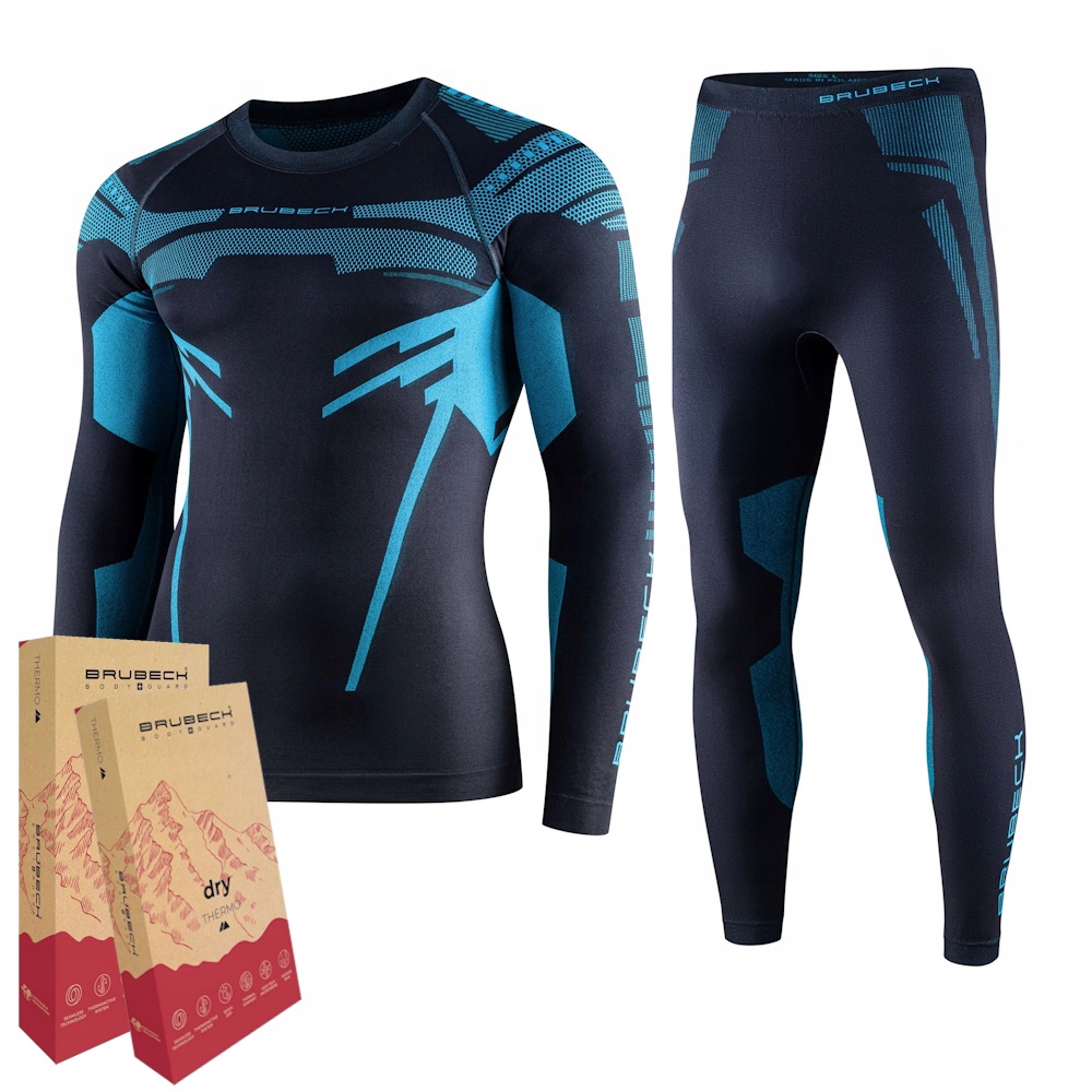 Brubeck Dry męski komplet termoaktywny długi rękaw grafitowy/niebieski S