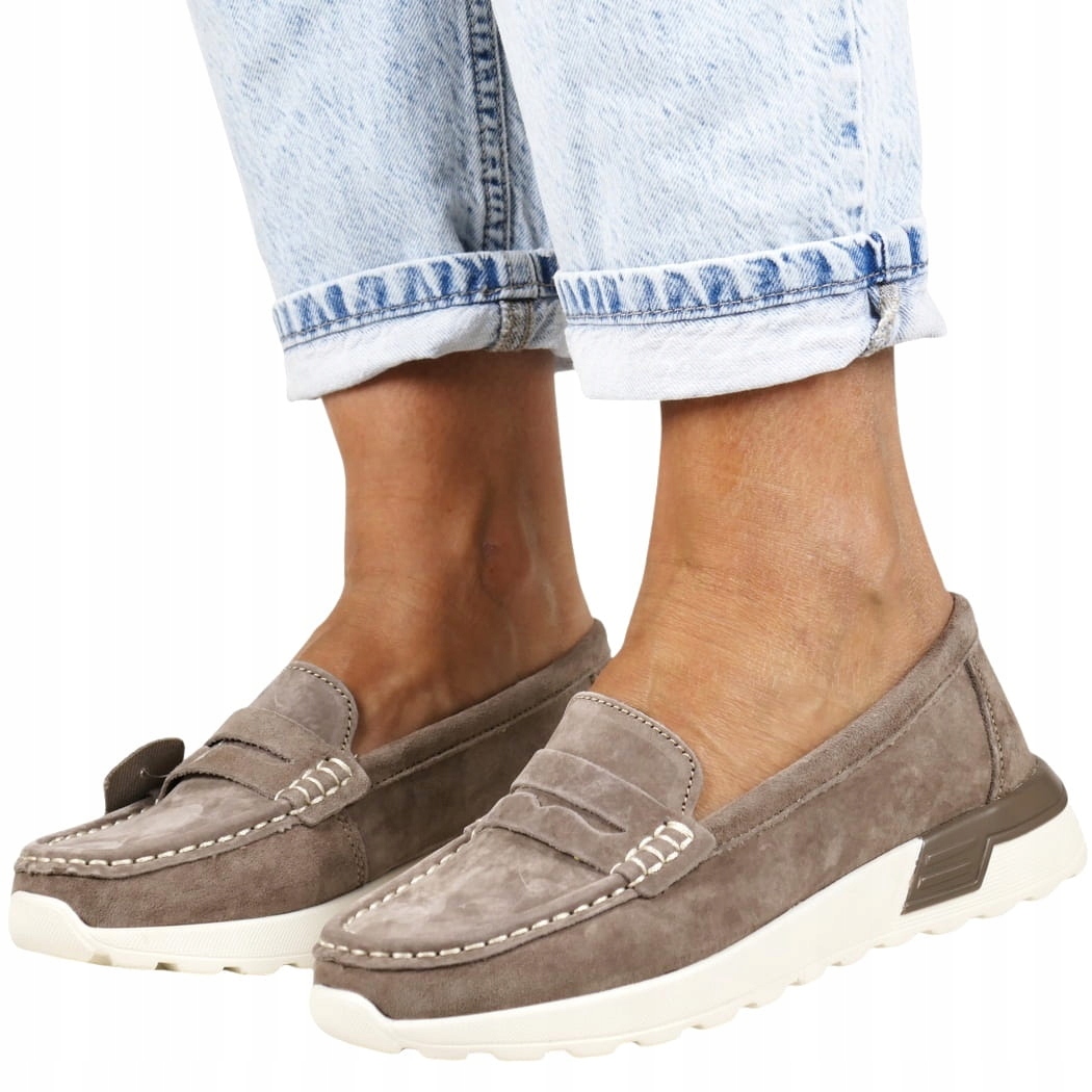 Dámské mokasíny Taupe Béžové Kožené Semišové Boty Pohodlné 38