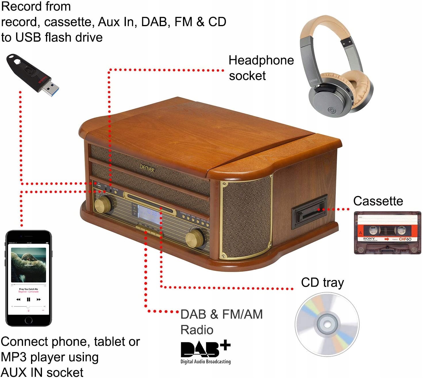 Gramofon Denver MRD-51 brązowy Marka Denver