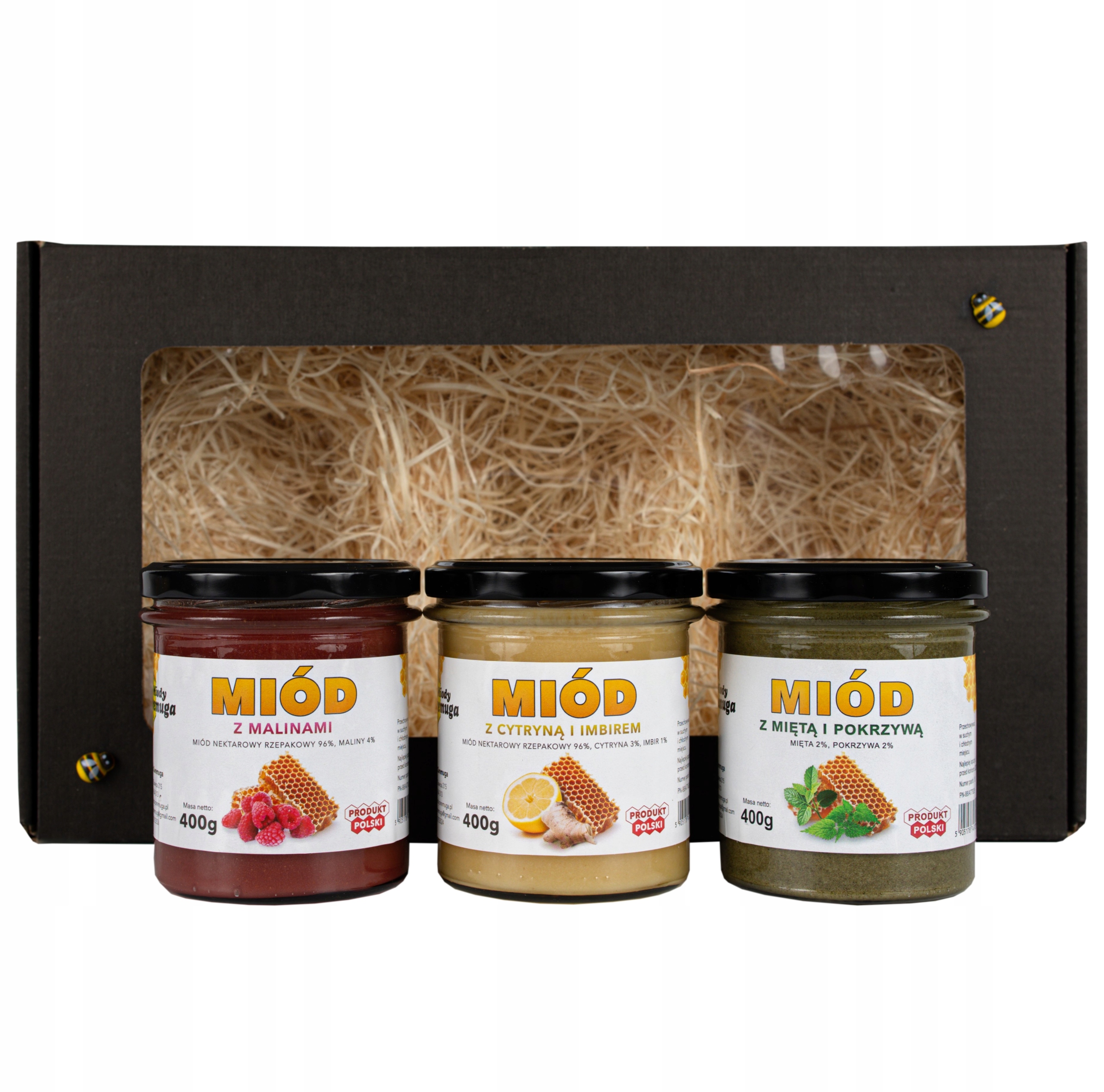 Dárek k narozeninám Sada 3 chuťových medů malina zázvor máta