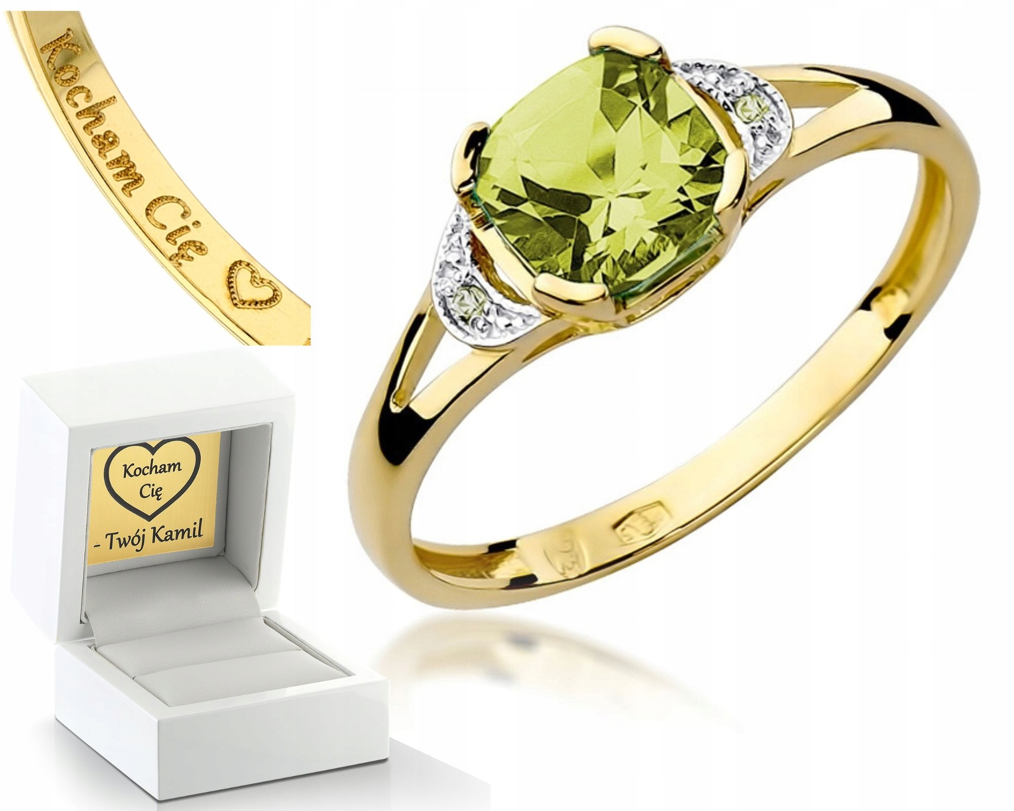 Zlatý Prstýnek Olivín A Brilianty 0,585 Obchod!!!