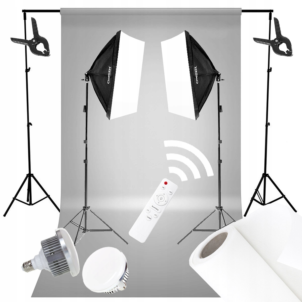 Zestaw do zdjęć i filmów z tłem 2x 50x70 100W LED