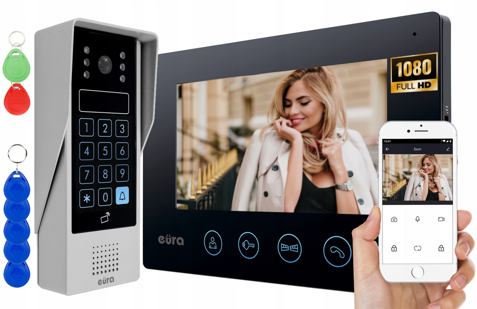 

Wideodomofon 7' Delta WiFi breloki szyfrator Eura