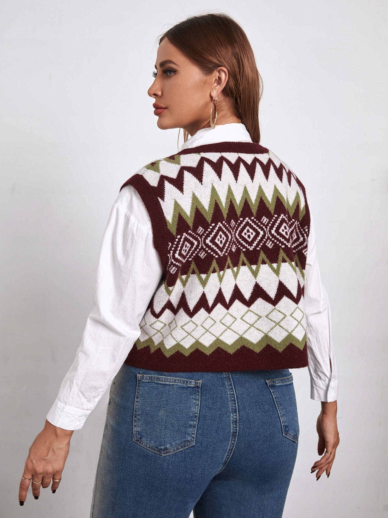 Shein Bordowa dzianinowa kamizelka w jodełke XXL Rozmiar XXL