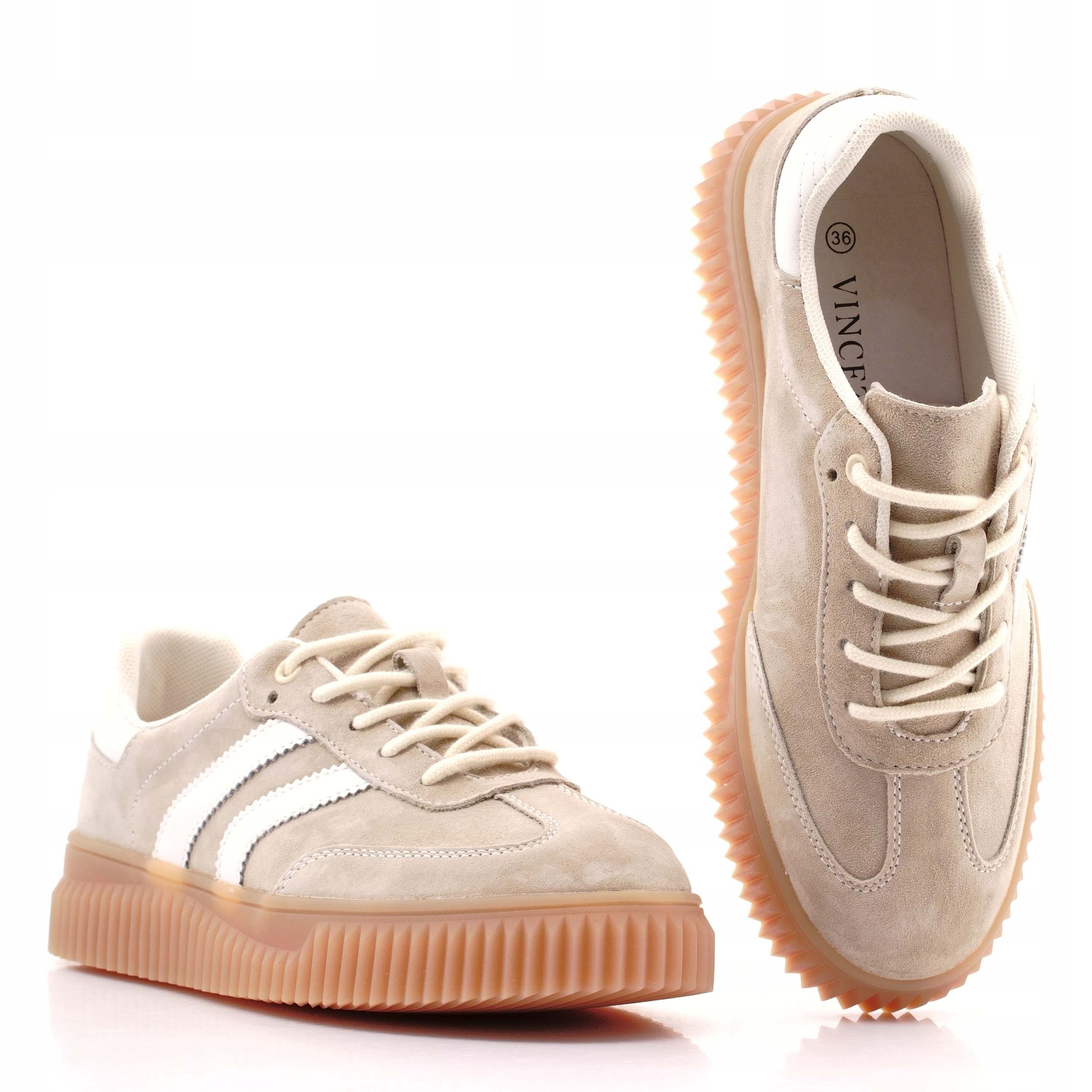 Vinceza Skórzane Buty Sportowe Damskie Sneakersy Sznurowane Beż 41500 37