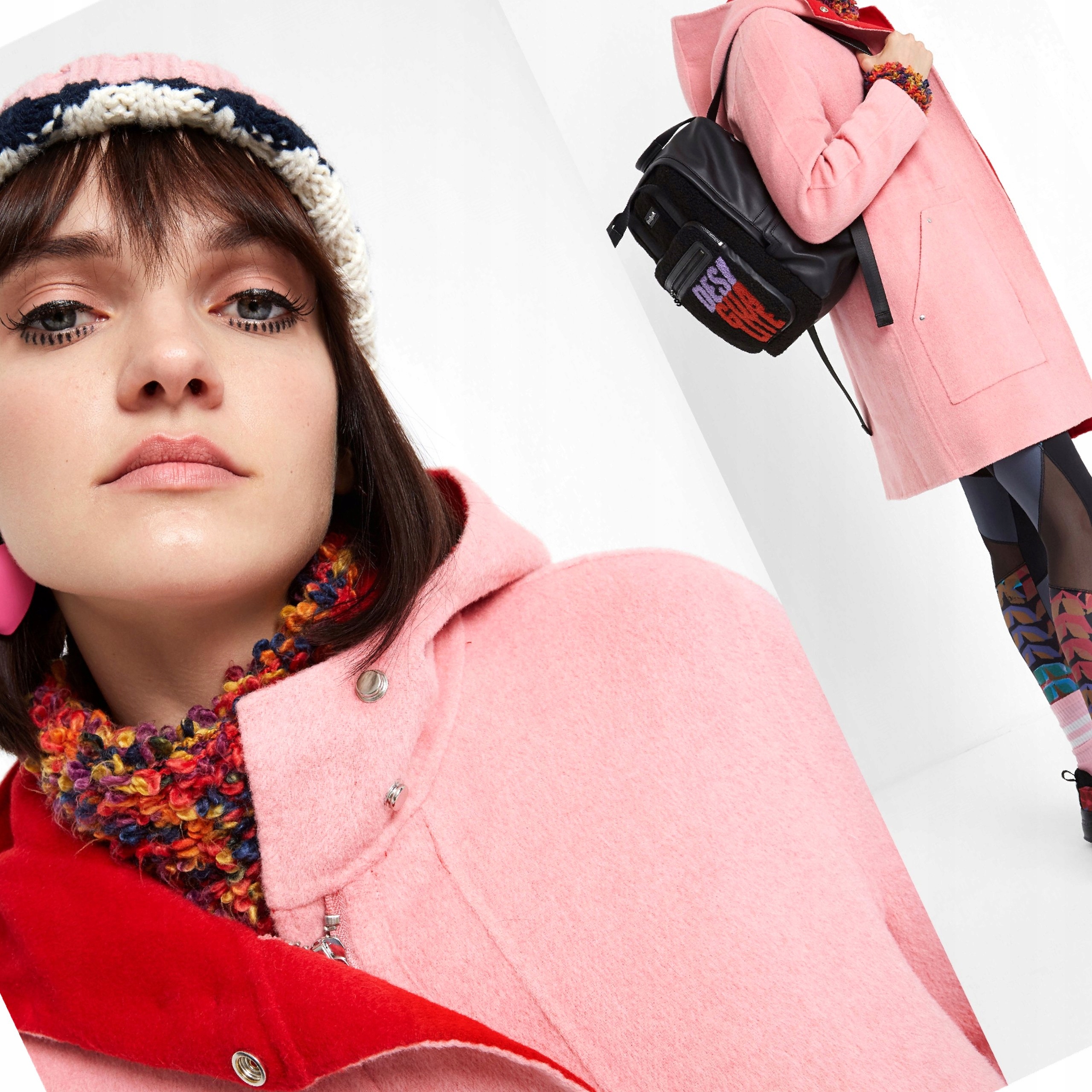 Vlněný kabát S Kapucí Růžový Desigual L 40