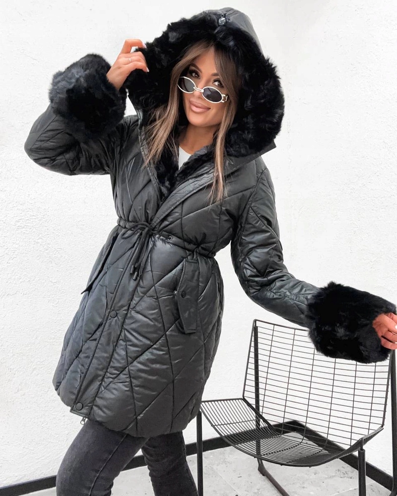 Prošívaná Bunda Kapuce 2635# Černá L (40)