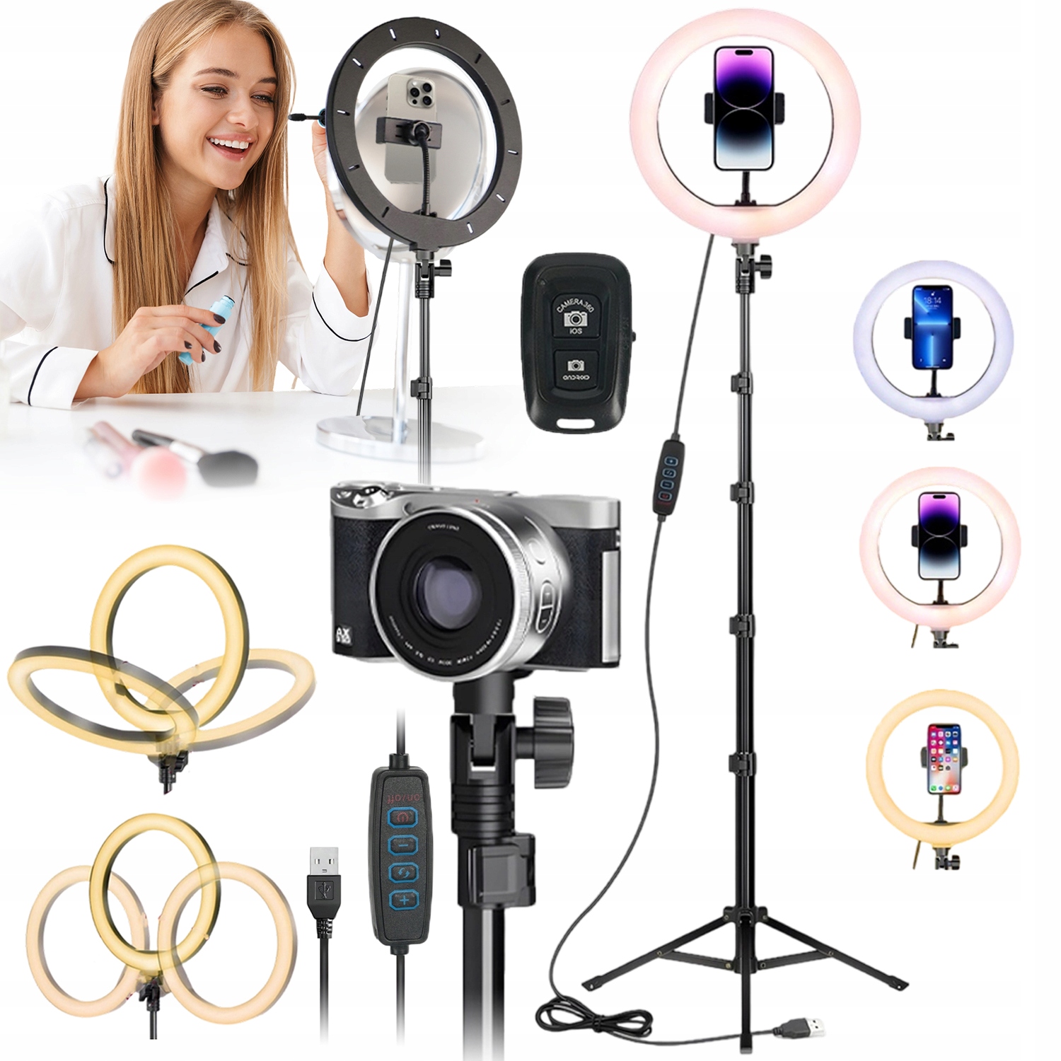 kruhová lampa Led Ring Pro Selfie Filmy Velká Se Stativem 80-190 CM