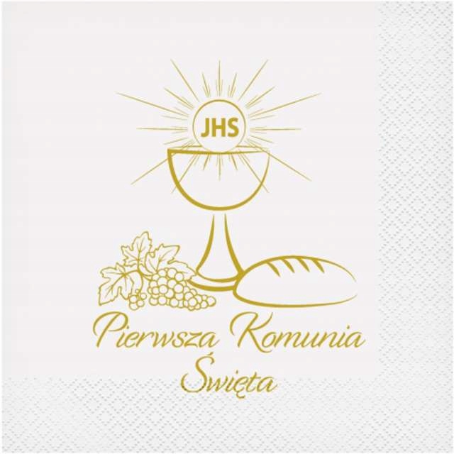 serwetki PIERWSZA KOMUNIA ŚWIĘTA kielich IHS białe