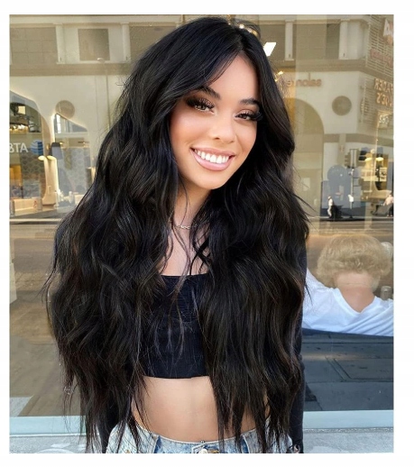 Revivi Paruka Dlouhé Vlnité Černé Syntetické Vlasy 75 CM