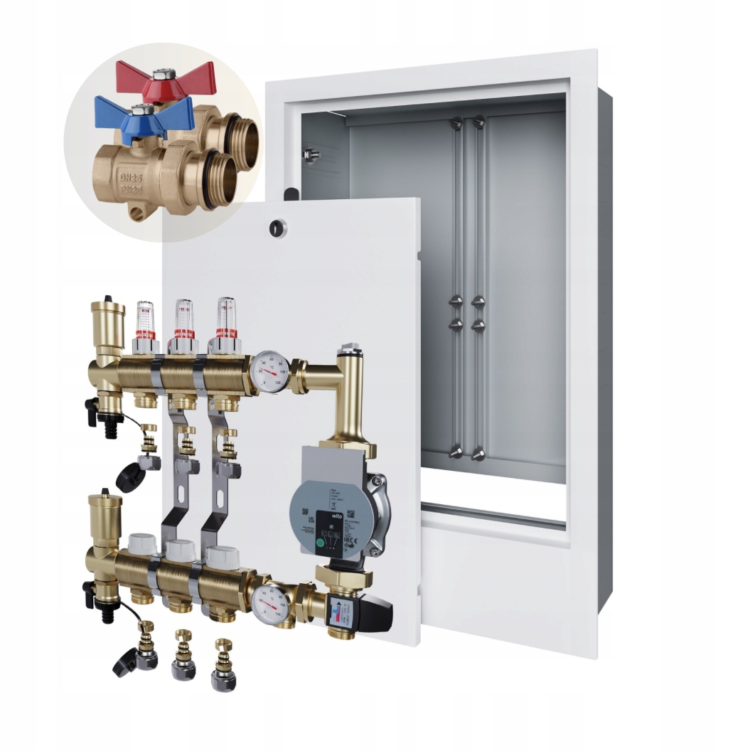 Rozdělovač podlahového vytápění 3+Podomítková skříň+WILO+PEX+KULOVÝ Ventil
