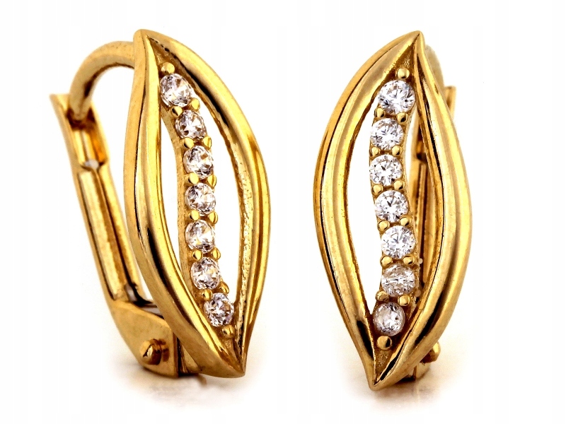 Zlaté Náušnice 585 Dámské s bílými zirkony na anglickém zapínání