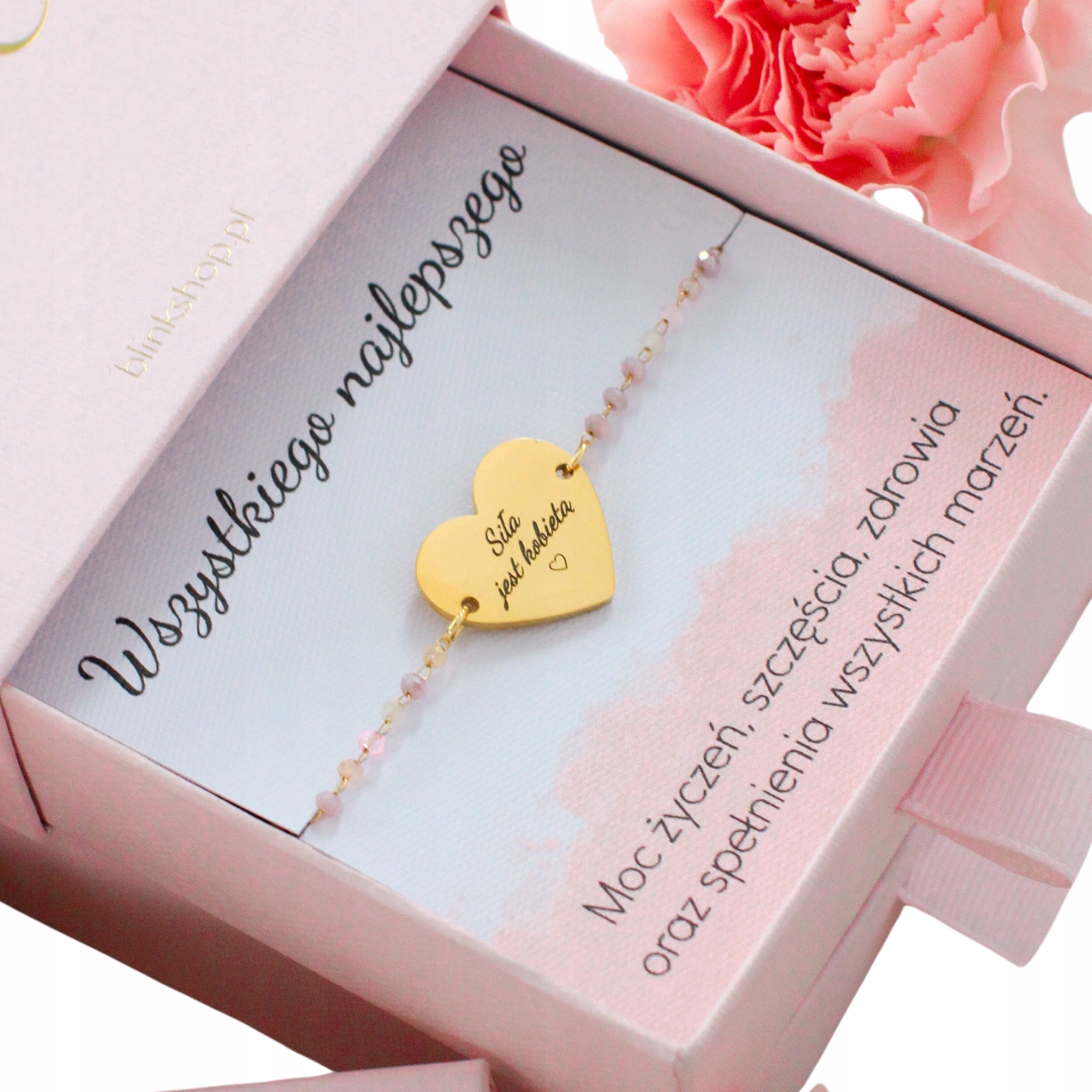 Bransoletka dla przyjaciółki z grawerem serce ze stali pozłacana