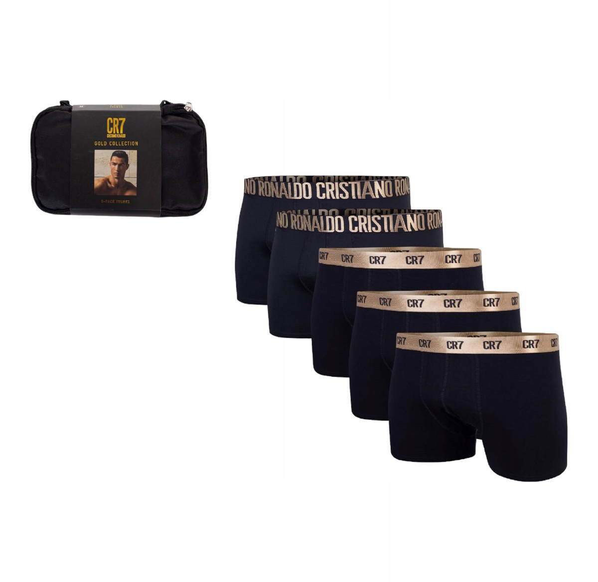 CR7 Pánské Boxerky Slipy Trunk 5 Pak Giftbox Dárek Černé r.XXL