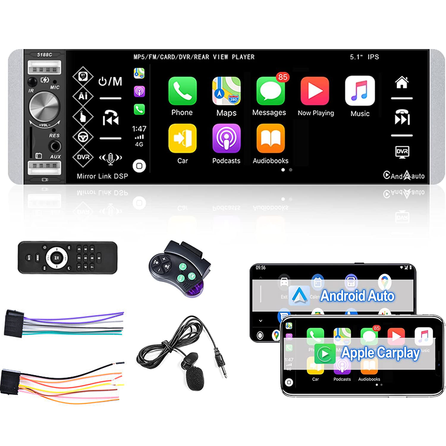 РАДІО АВТОМОБІЛЯ 1 DIN BT MP5 ДЛЯ APPLE ANDROID CARPLAY