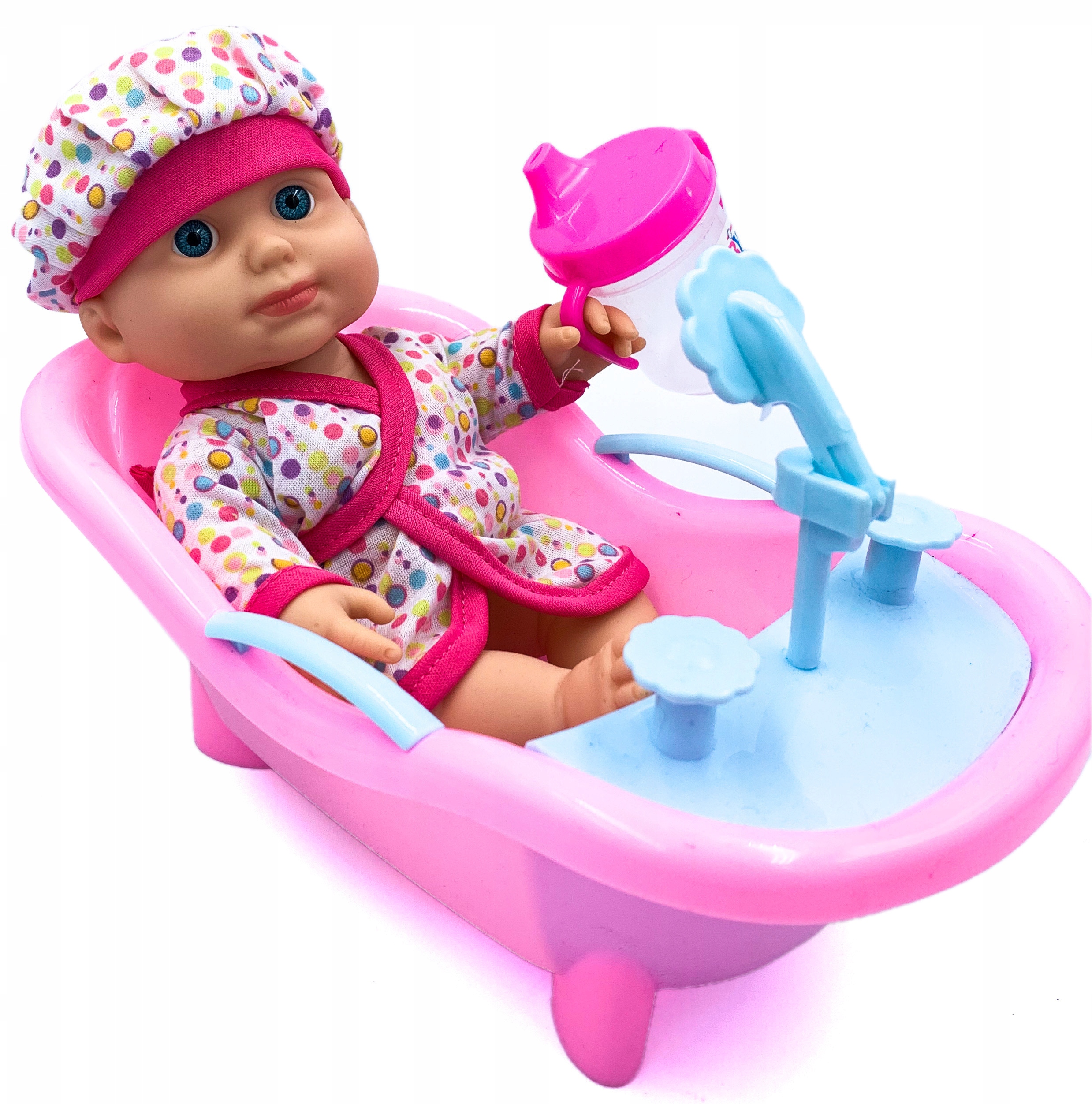 

Lalka bobas dziecko w wannie z butelką wanienka