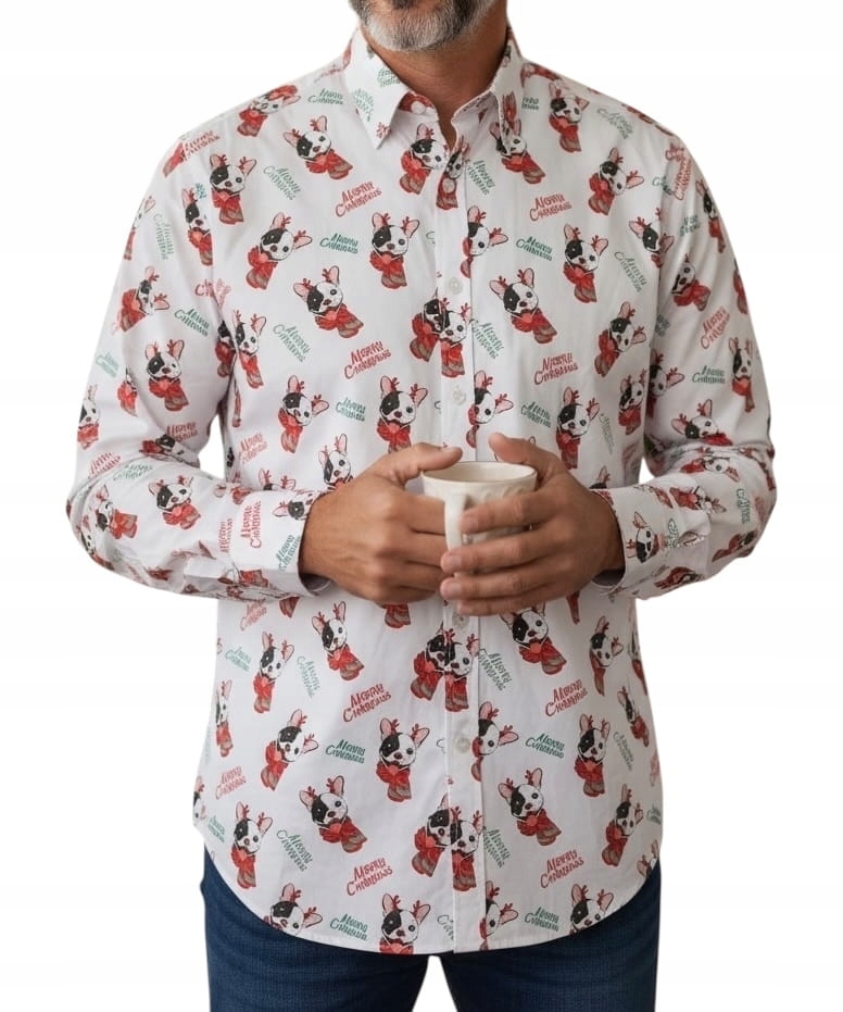 Regularová vánoční košile bílá pejsci ESP030 3XL
