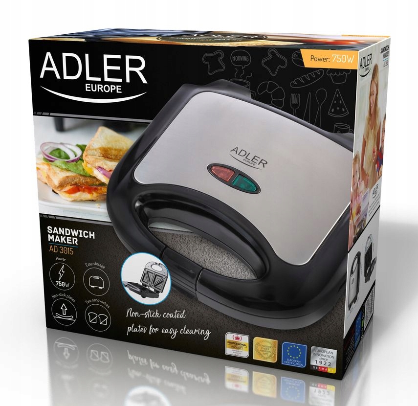 TOSTER, OPIEKACZ, SANDWICH 2 KANAPKI ADLER AD3015 Liczba kanapek 2
